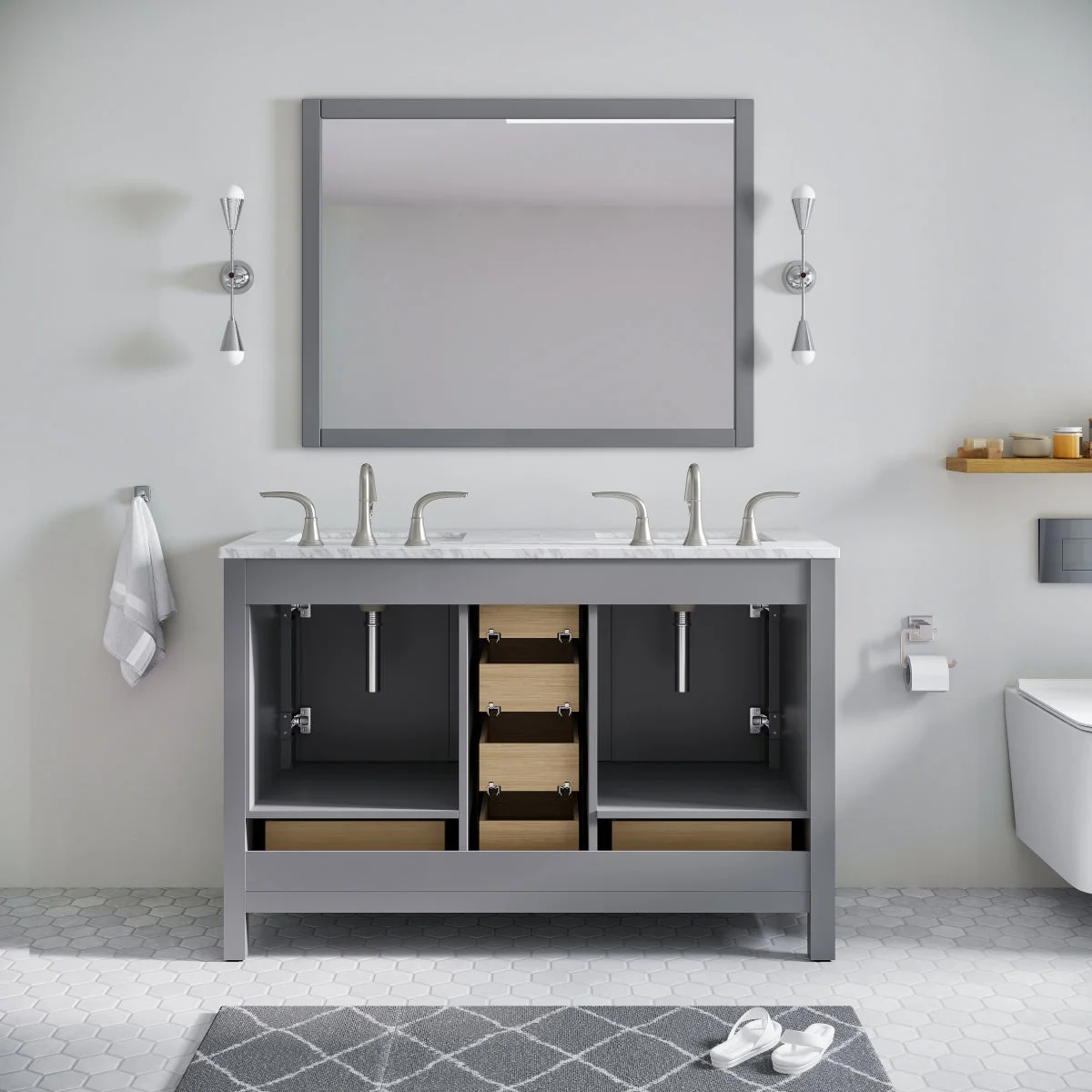 Eviva Aberdeen 48" Transitional Double Sink Bathroom Vanity with White Carrara Marble Countertop and Undermount Porcelain Sinks - Image 14