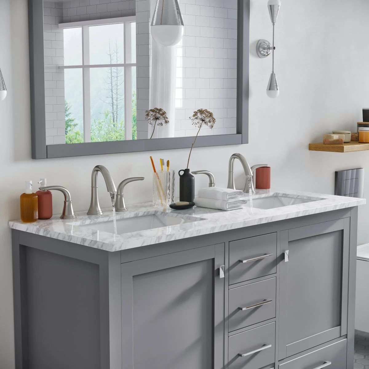 Eviva Aberdeen 48" Transitional Double Sink Bathroom Vanity with White Carrara Marble Countertop and Undermount Porcelain Sinks - Image 17