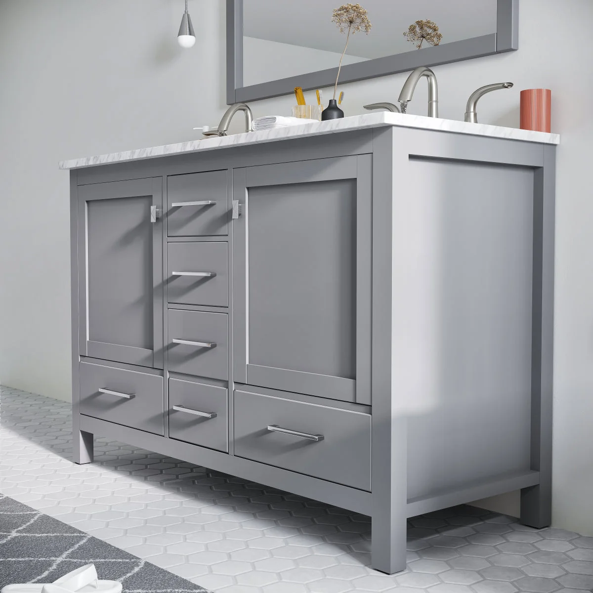 Eviva Aberdeen 48" Transitional Double Sink Bathroom Vanity with White Carrara Marble Countertop and Undermount Porcelain Sinks - Image 20