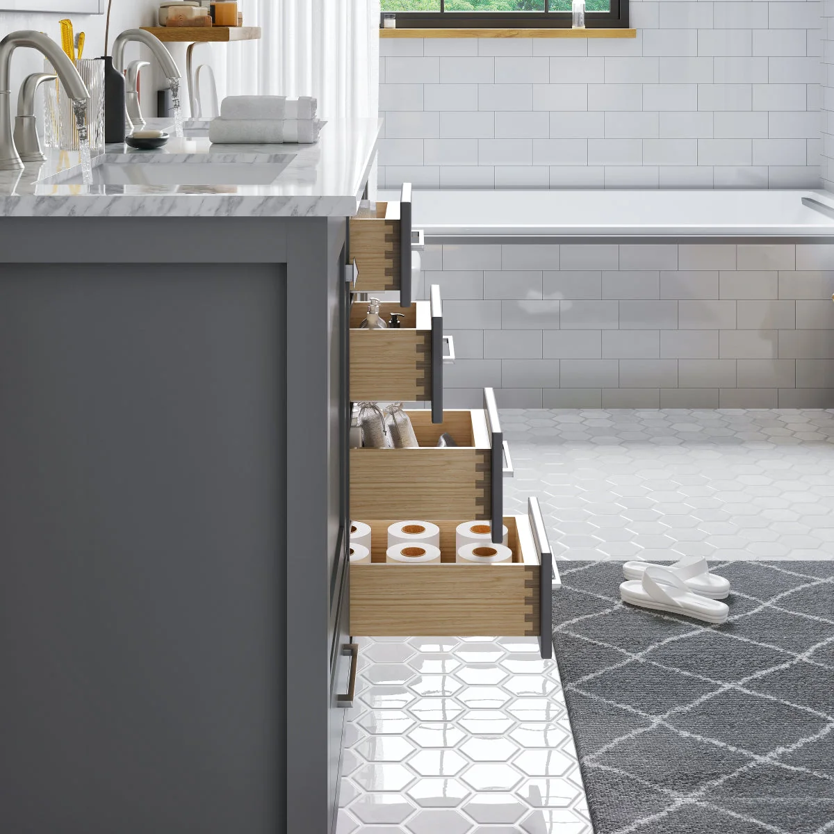Eviva Aberdeen 48" Transitional Double Sink Bathroom Vanity with White Carrara Marble Countertop and Undermount Porcelain Sinks - Image 21