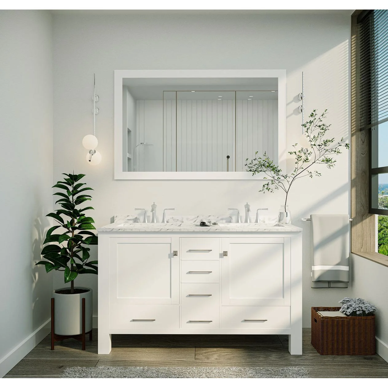 Eviva Aberdeen 48" Transitional Double Sink Bathroom Vanity with White Carrara Marble Countertop and Undermount Porcelain Sinks - Image 24