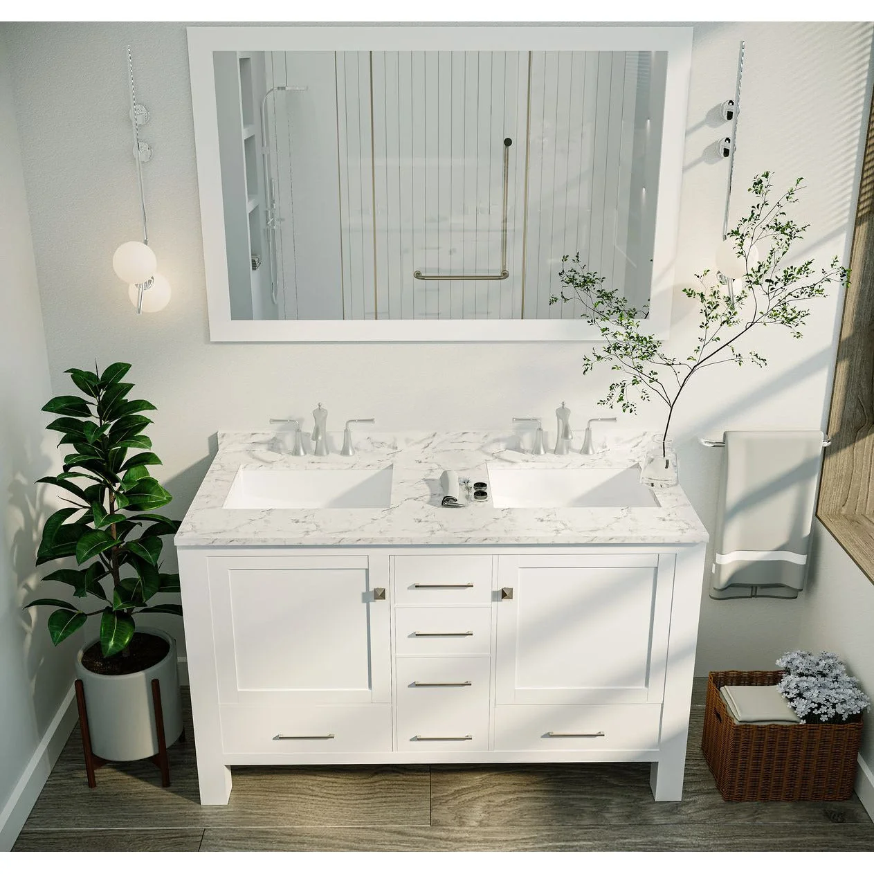 Eviva Aberdeen 48" Transitional Double Sink Bathroom Vanity with White Carrara Marble Countertop and Undermount Porcelain Sinks - Image 25
