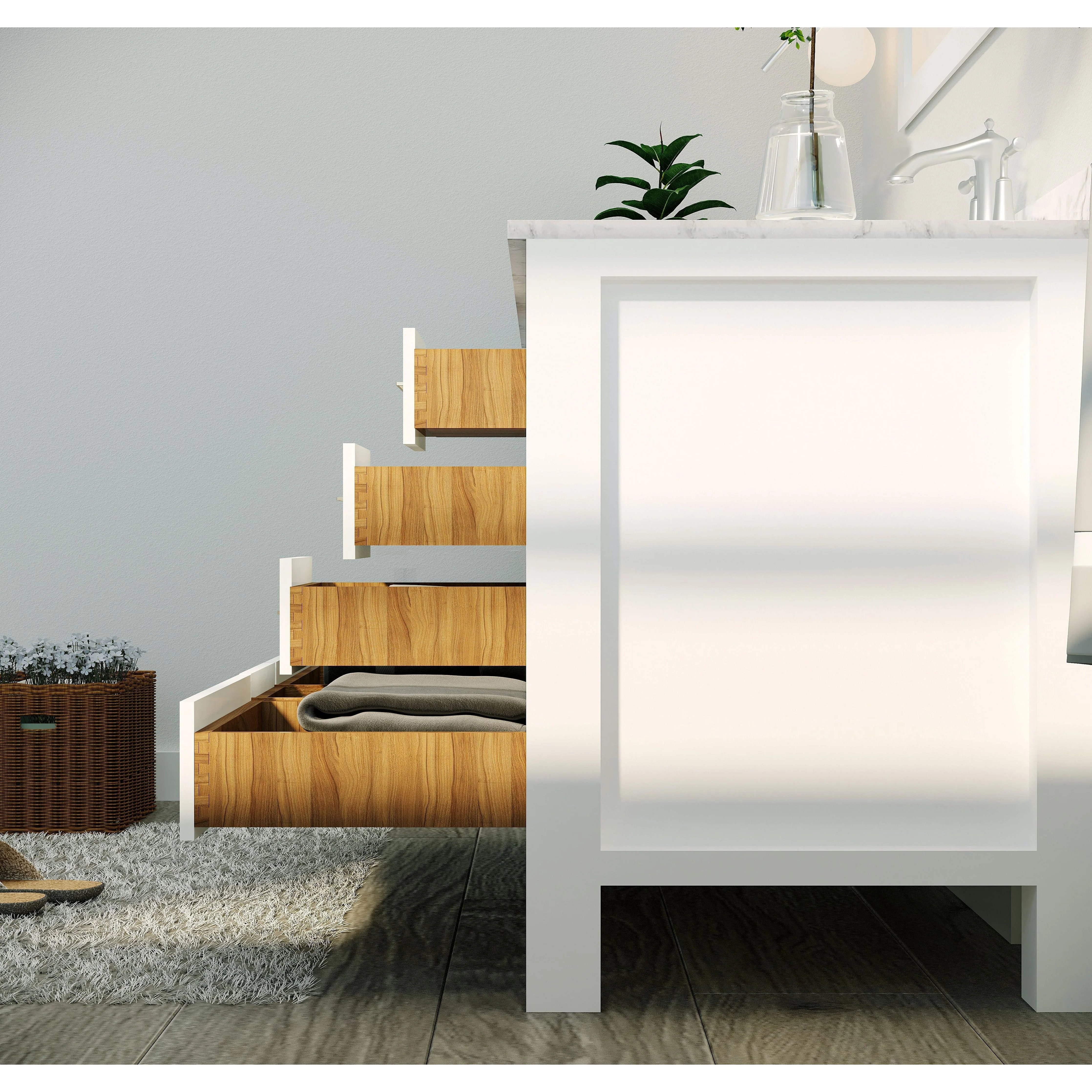Eviva Aberdeen 48" Transitional Double Sink Bathroom Vanity with White Carrara Marble Countertop and Undermount Porcelain Sinks - Image 31