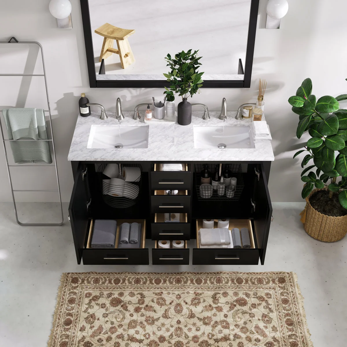 Eviva Aberdeen 48" Transitional Double Sink Bathroom Vanity with White Carrara Marble Countertop and Undermount Porcelain Sinks - Image 5