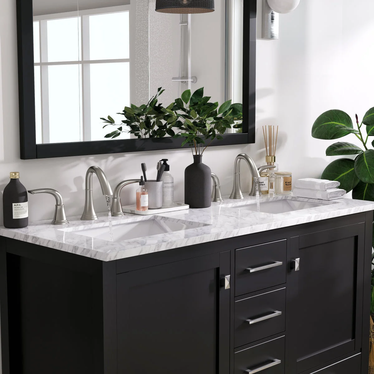 Eviva Aberdeen 48" Transitional Double Sink Bathroom Vanity with White Carrara Marble Countertop and Undermount Porcelain Sinks - Image 7