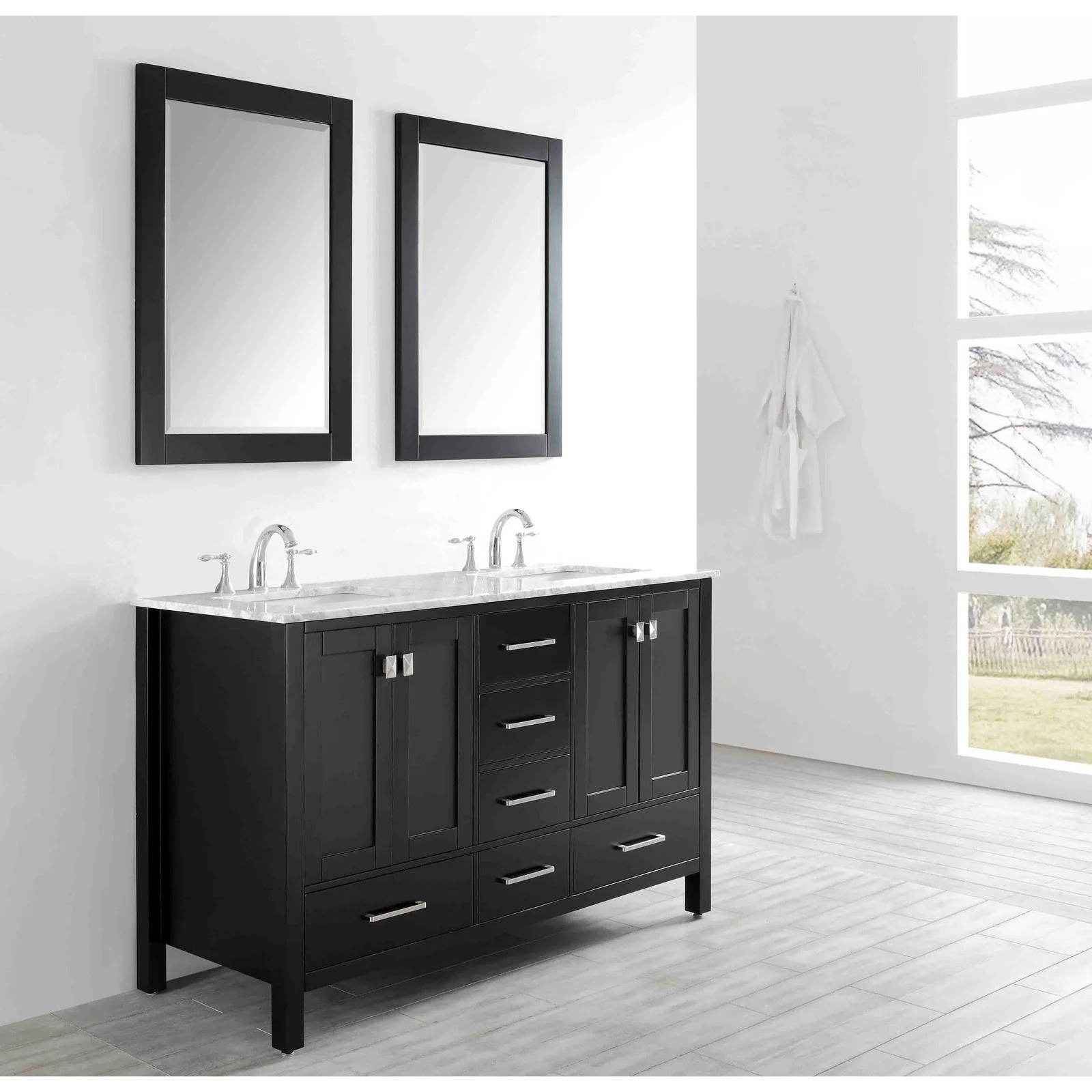 Eviva Aberdeen 60" Transitional Bathroom Vanity with White Carrera Countertop - Image 2