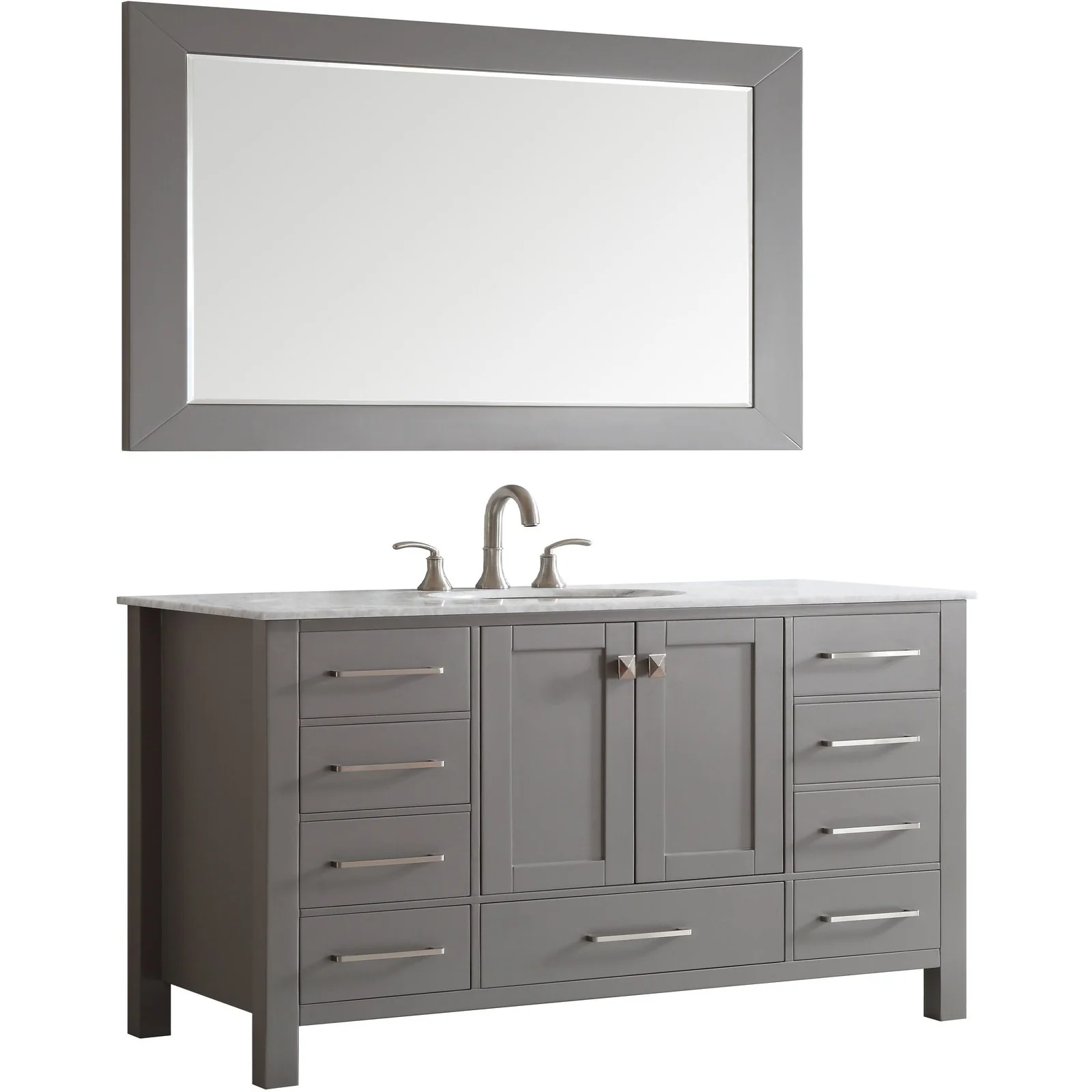 Eviva Aberdeen 60" Transitional Single Bathroom Vanity with White Carrera Countertop - Image 7