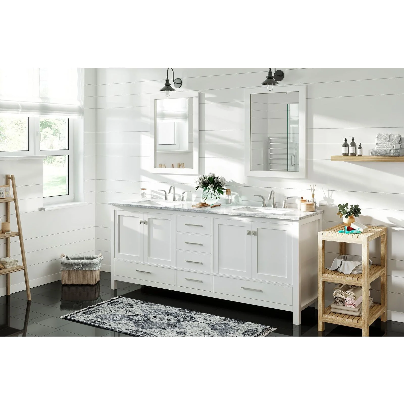 Eviva Aberdeen 84" Transitional Double Sink Bathroom Vanity with White Carrara Marble Countertop and Undermount Porcelain Sinks - Image 27