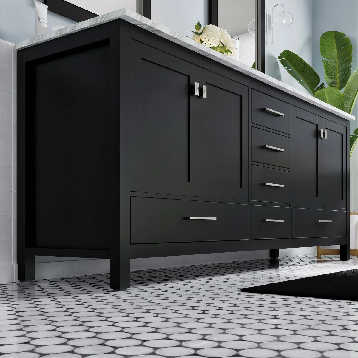 Eviva Aberdeen 84" Transitional Double Sink Bathroom Vanity with White Carrara Marble Countertop and Undermount Porcelain Sinks - Image 8