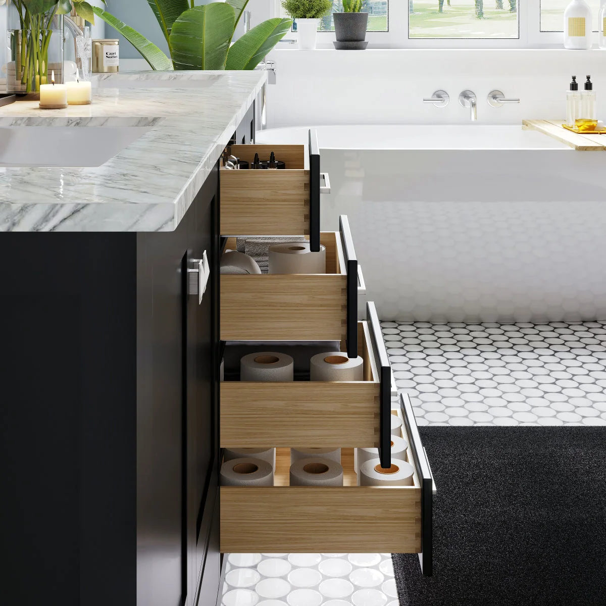 Eviva Aberdeen 84" Transitional Double Sink Bathroom Vanity with White Carrara Marble Countertop and Undermount Porcelain Sinks - Image 9