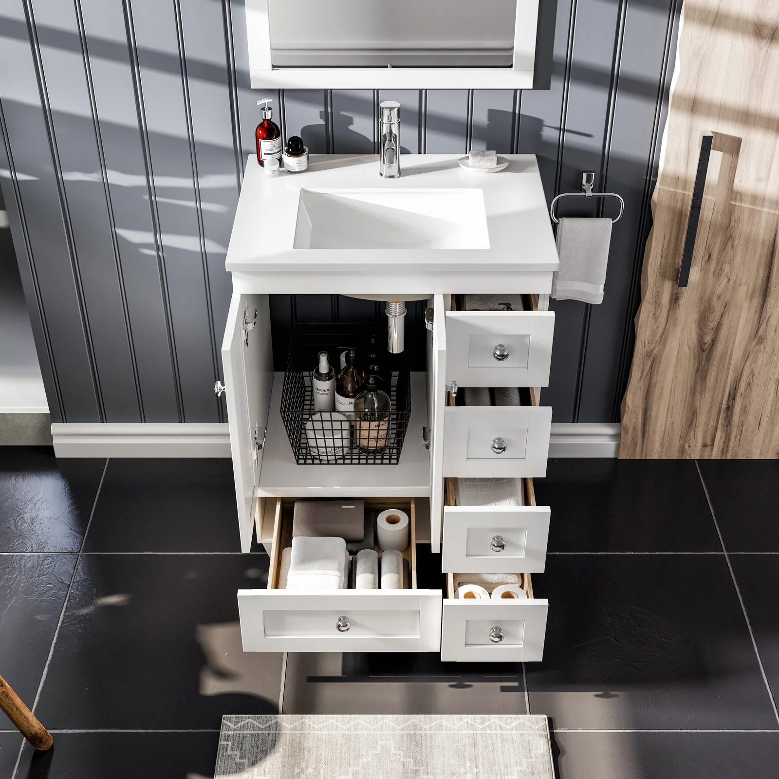 Eviva Acclaim 24" Transitional Bathroom Vanity with White Quartz Countertop and Undermount Porcelain Sink - Image 10