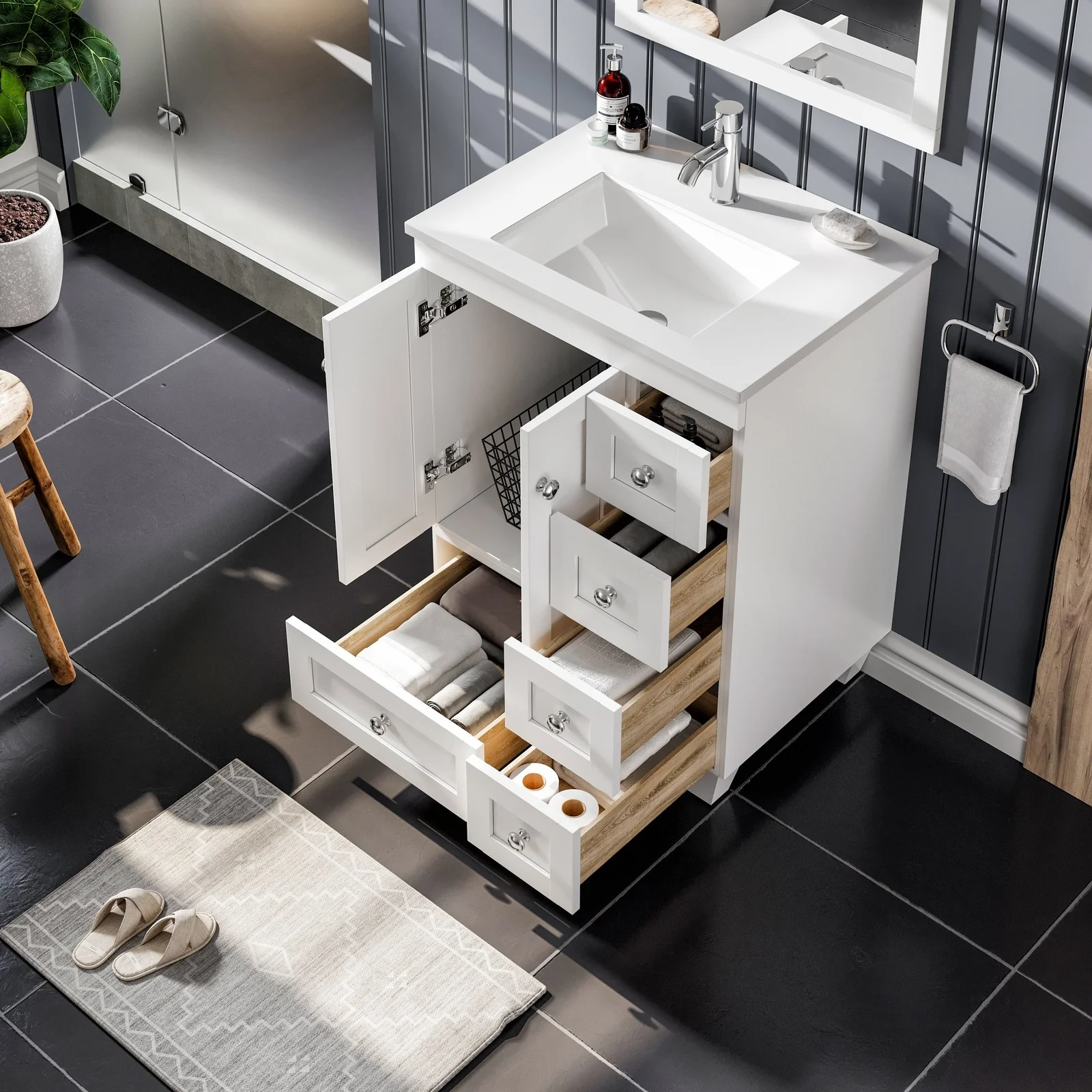 Eviva Acclaim 24" Transitional Bathroom Vanity with White Quartz Countertop and Undermount Porcelain Sink - Image 11