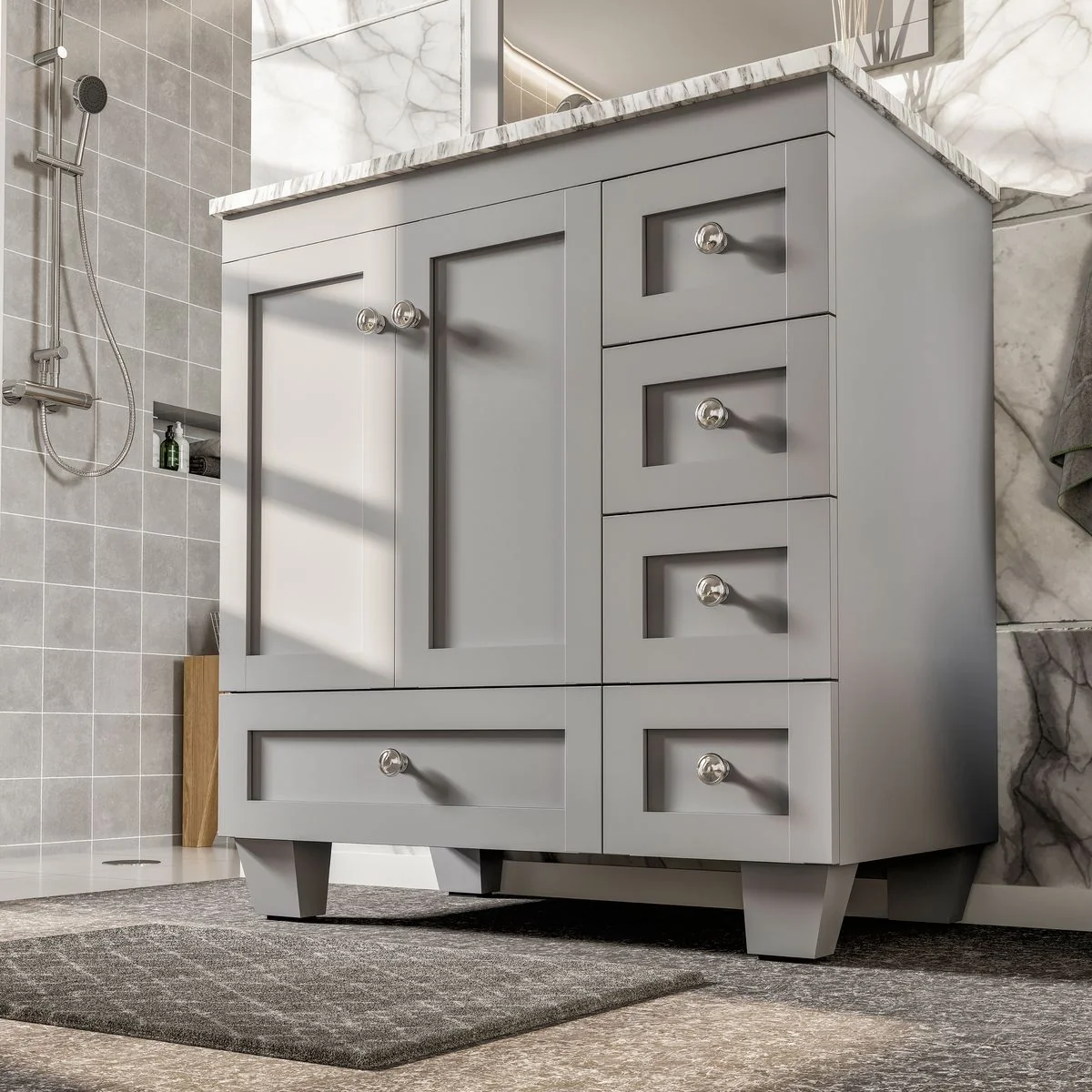 Eviva Acclaim 28" Transitional Bathroom Vanity with White Carrara Marble Countertop and Undermount Porcelain Sink - Image 18
