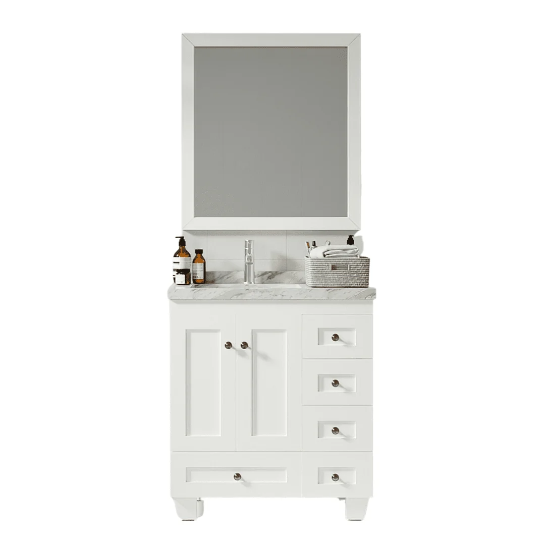 Eviva Acclaim 28" Transitional Bathroom Vanity with White Carrara Marble Countertop and Undermount Porcelain Sink - Image 21