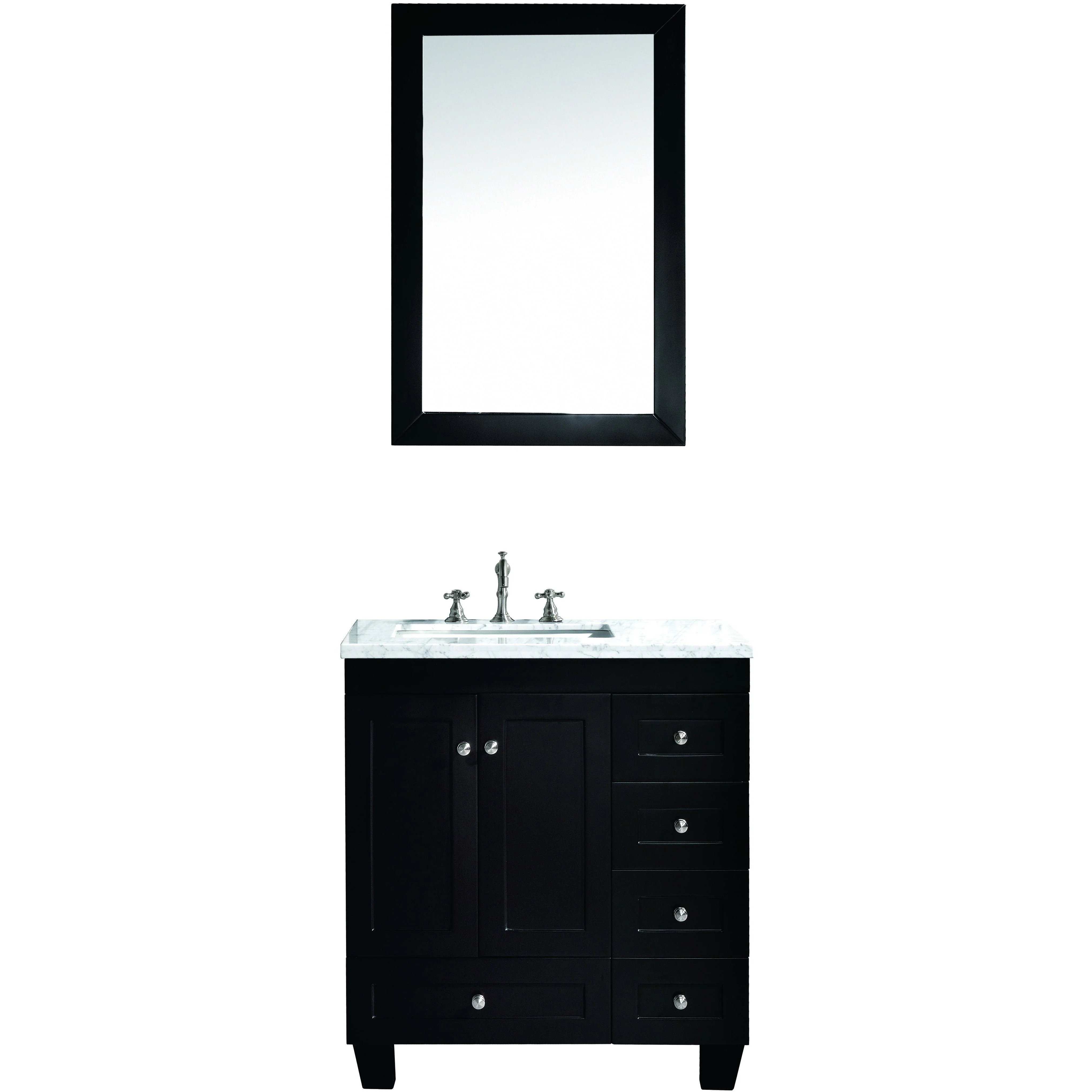 Eviva Acclaim C. 30" Transitional Bathroom Vanity with White Carrera Marble Countertop