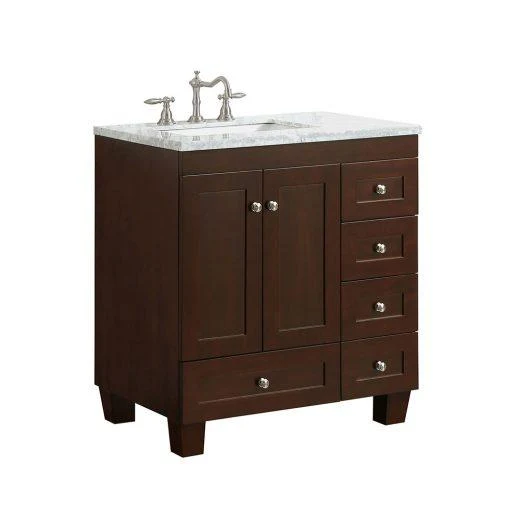 Eviva Acclaim C. 30" Transitional Bathroom Vanity with White Carrera Marble Countertop - Image 16