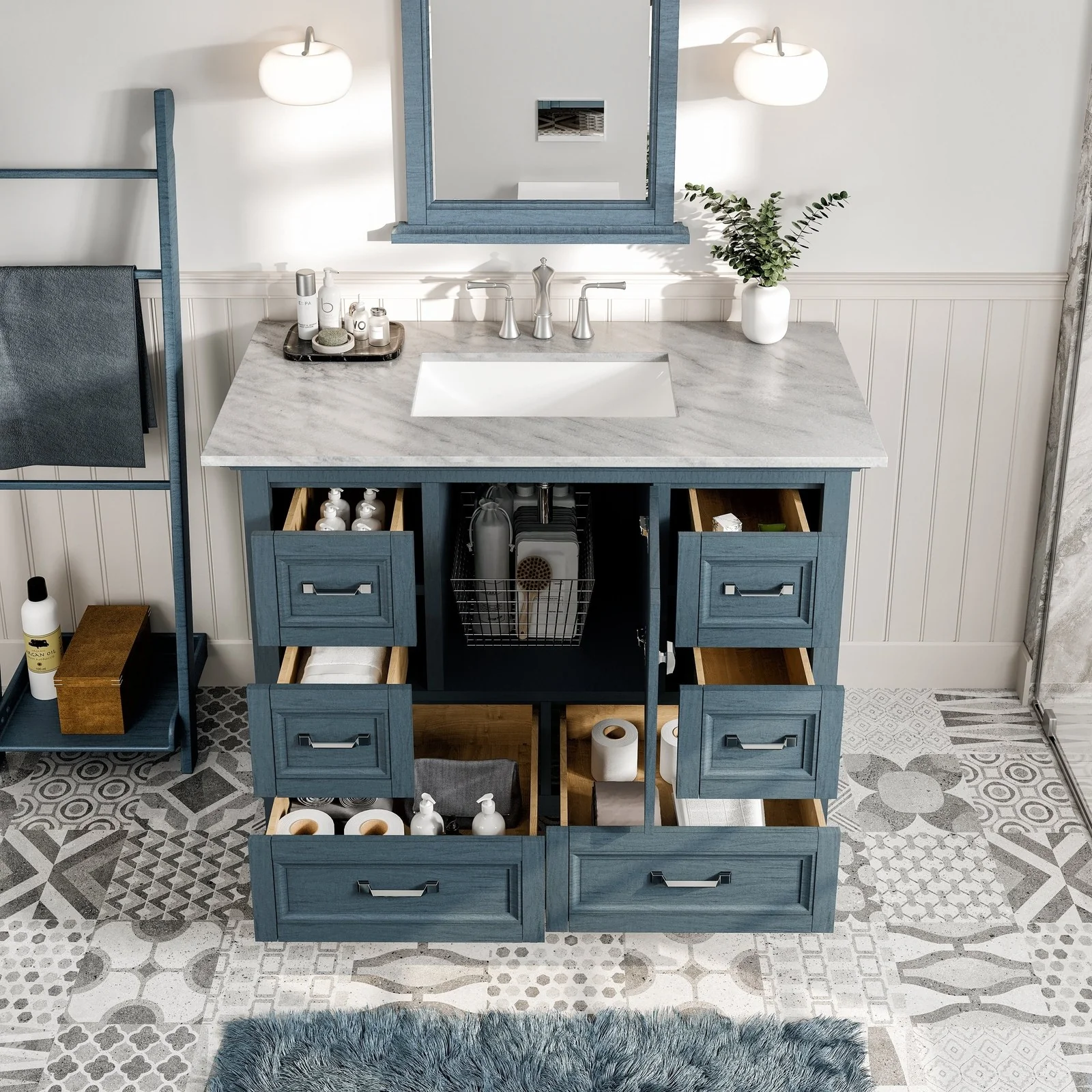 Eviva Britney 42" Blue Bathroom Vanity in White Finish - Image 6