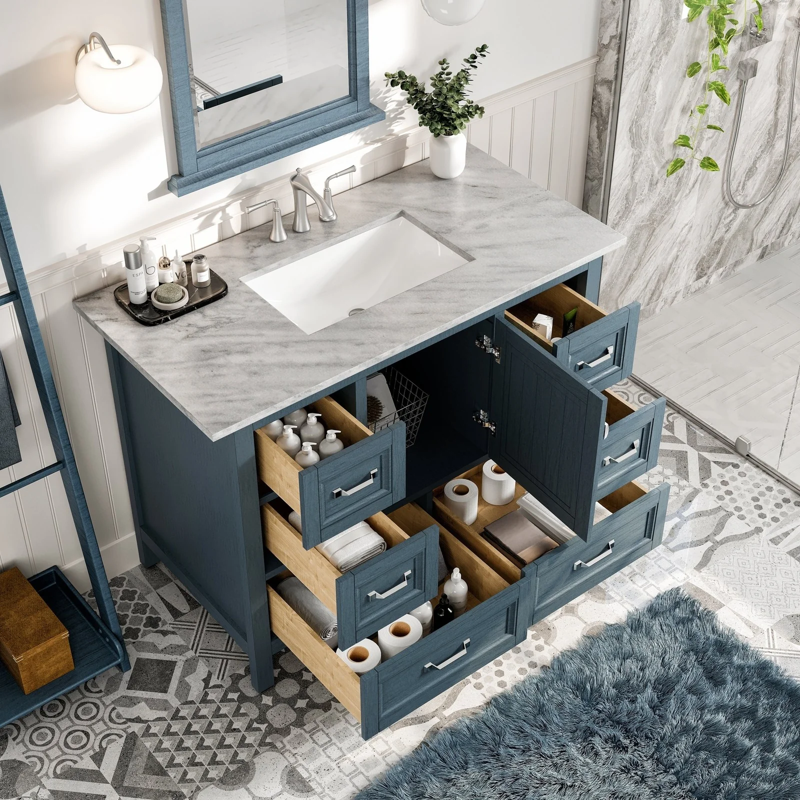 Eviva Britney 42" Blue Bathroom Vanity in White Finish - Image 7