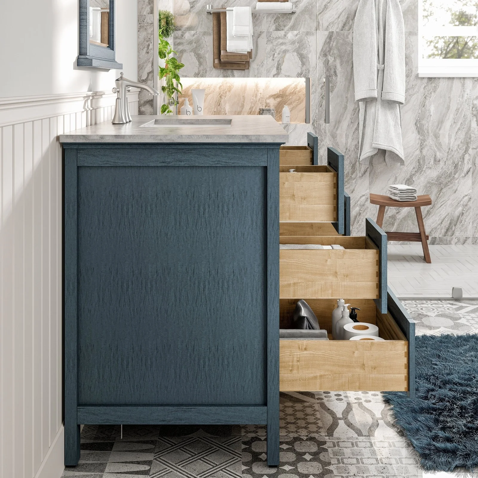 Eviva Britney 42" Blue Bathroom Vanity in White Finish - Image 8
