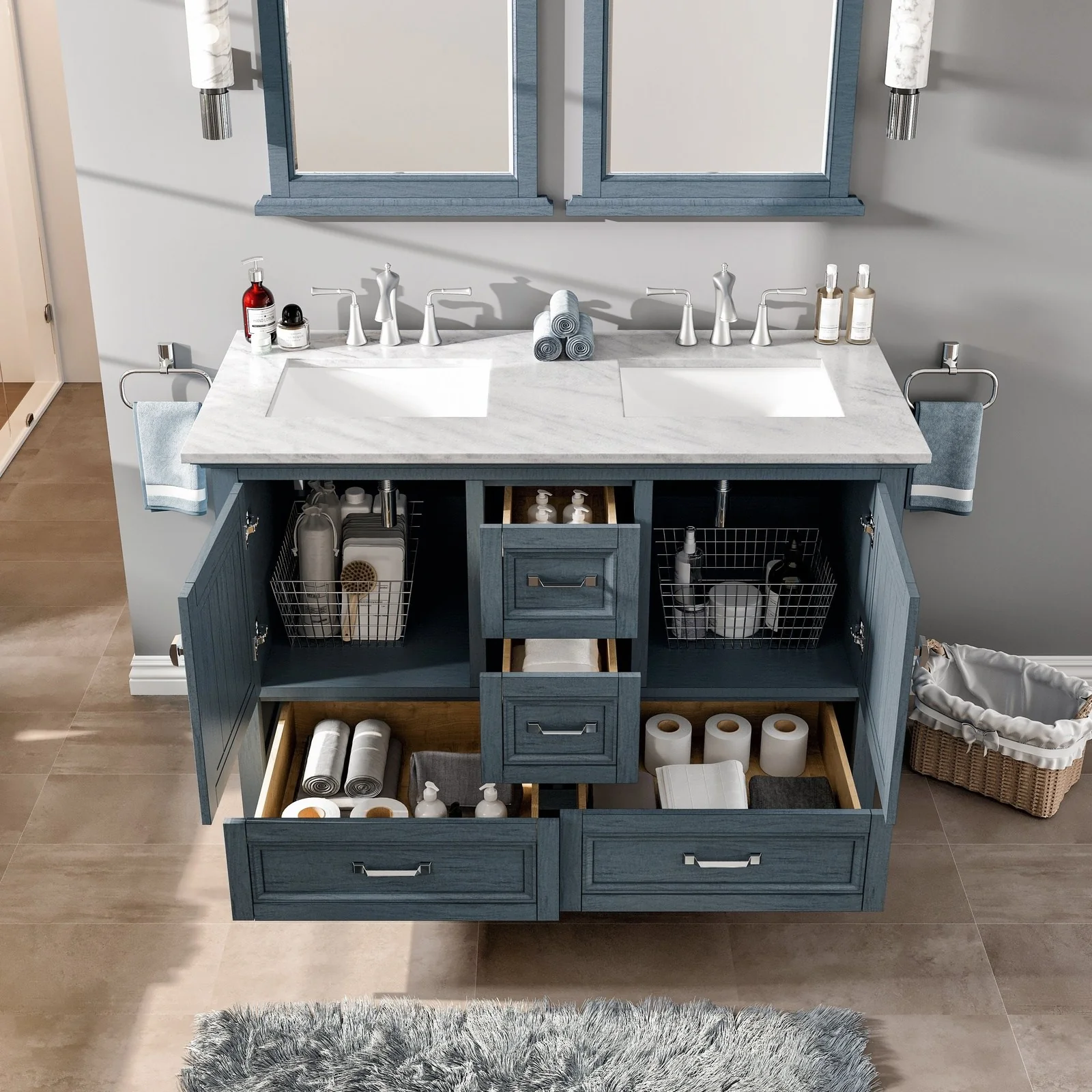 Eviva Britney 48" Double Sink Transitional Ash Blue Bathroom Vanity in Ash Blue Finish - Image 6