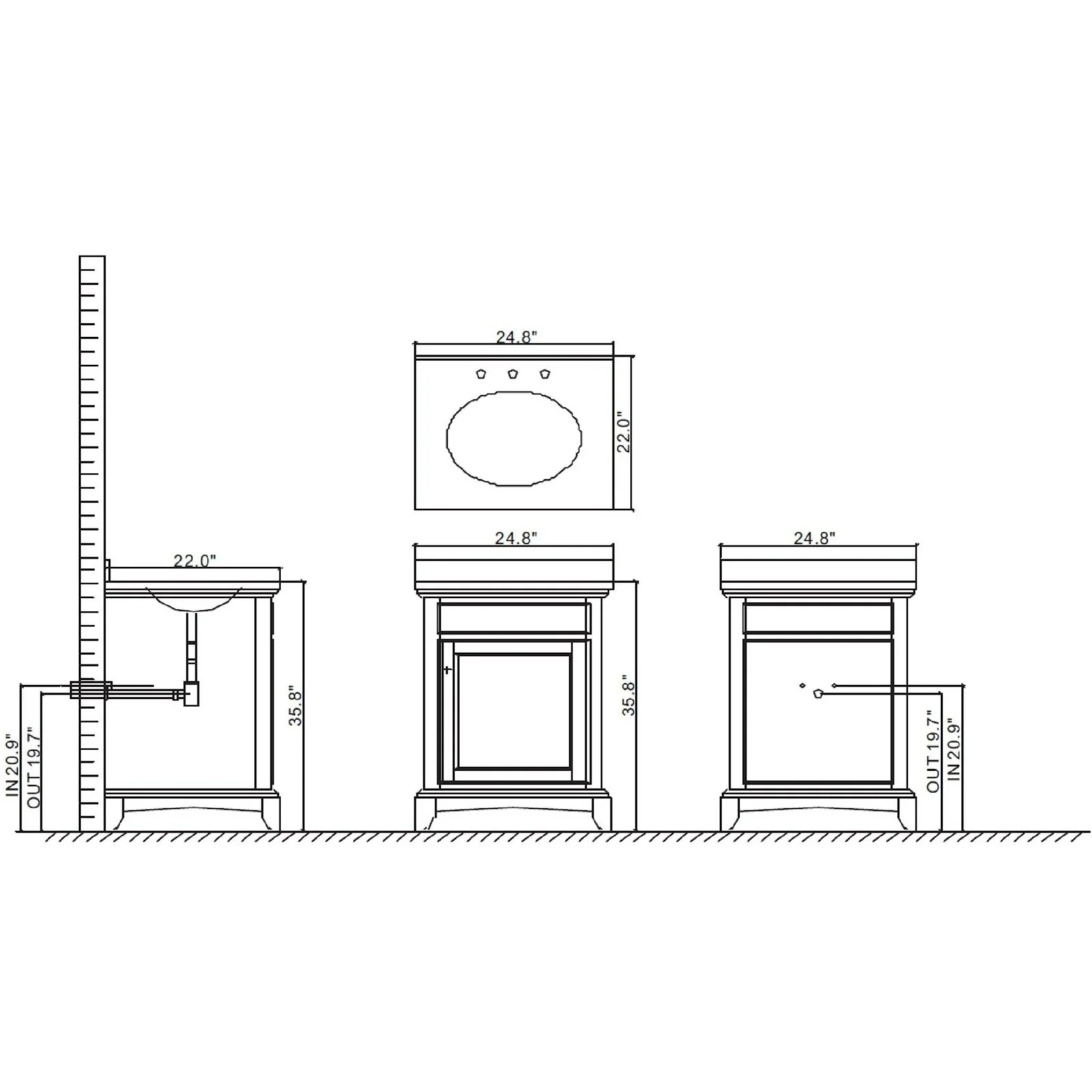 Eviva Elite Stamford 24" Solid Wood Bathroom Vanity Set with Double OG White Carrera Marble Top & White Undermount Porcelain Sink - Image 4