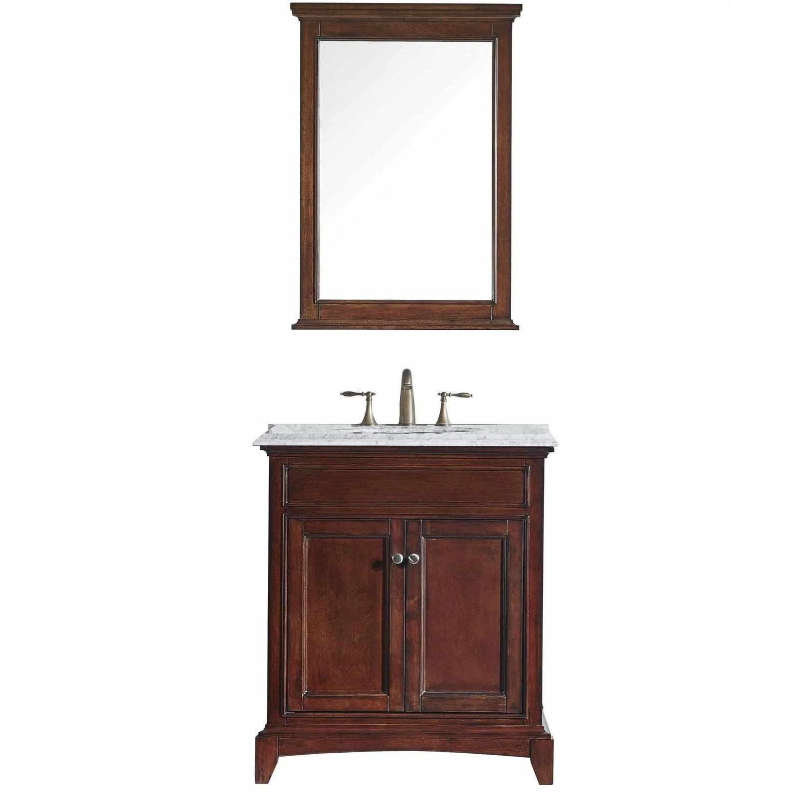 Eviva Elite Stamford 30" Solid Wood Bathroom Vanity Set with Double OG White Carrera Marble Top & White Undermount Porcelain Sink - Image 5