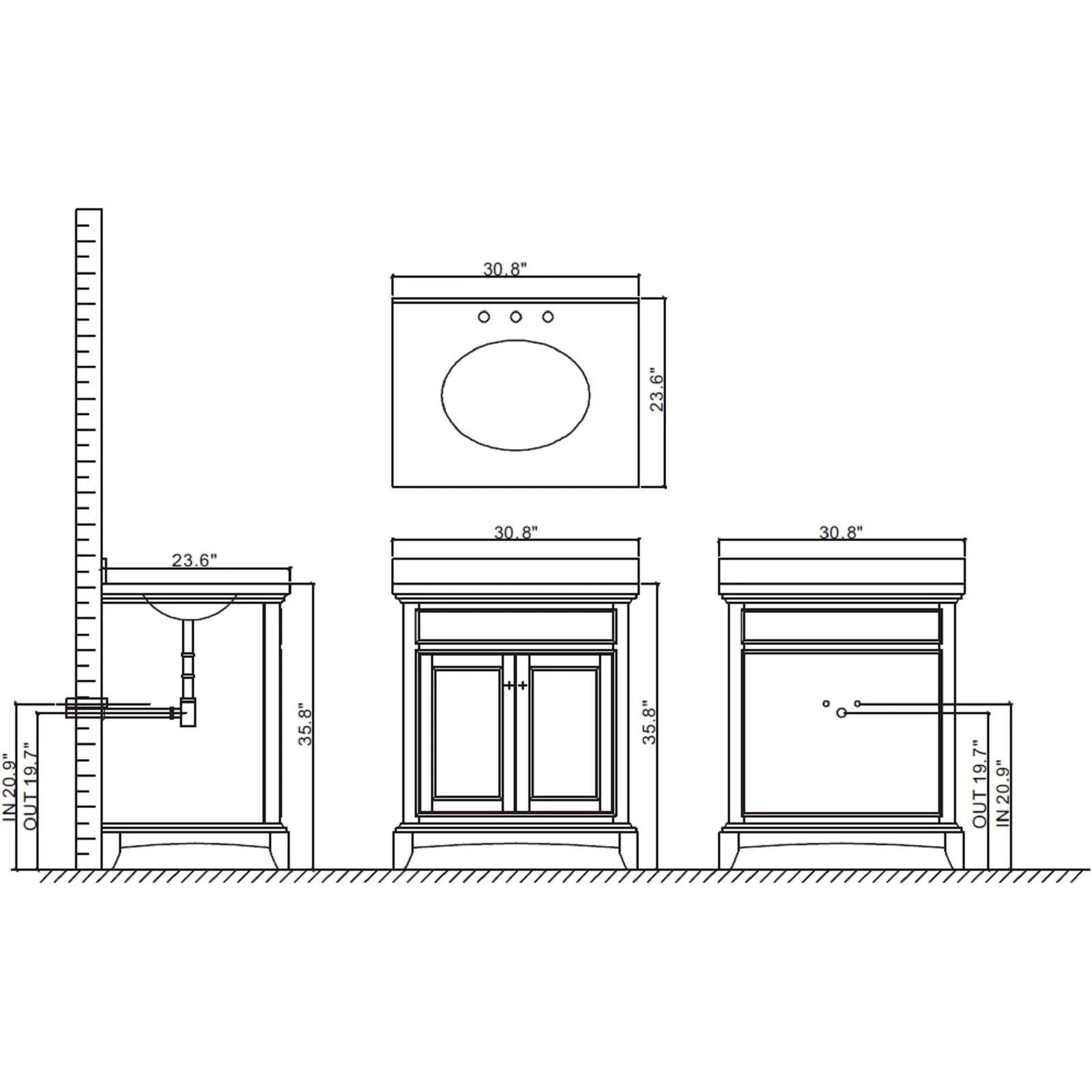 Eviva Elite Stamford 30" Solid Wood Bathroom Vanity Set with Double OG White Carrera Marble Top & White Undermount Porcelain Sink - Image 7