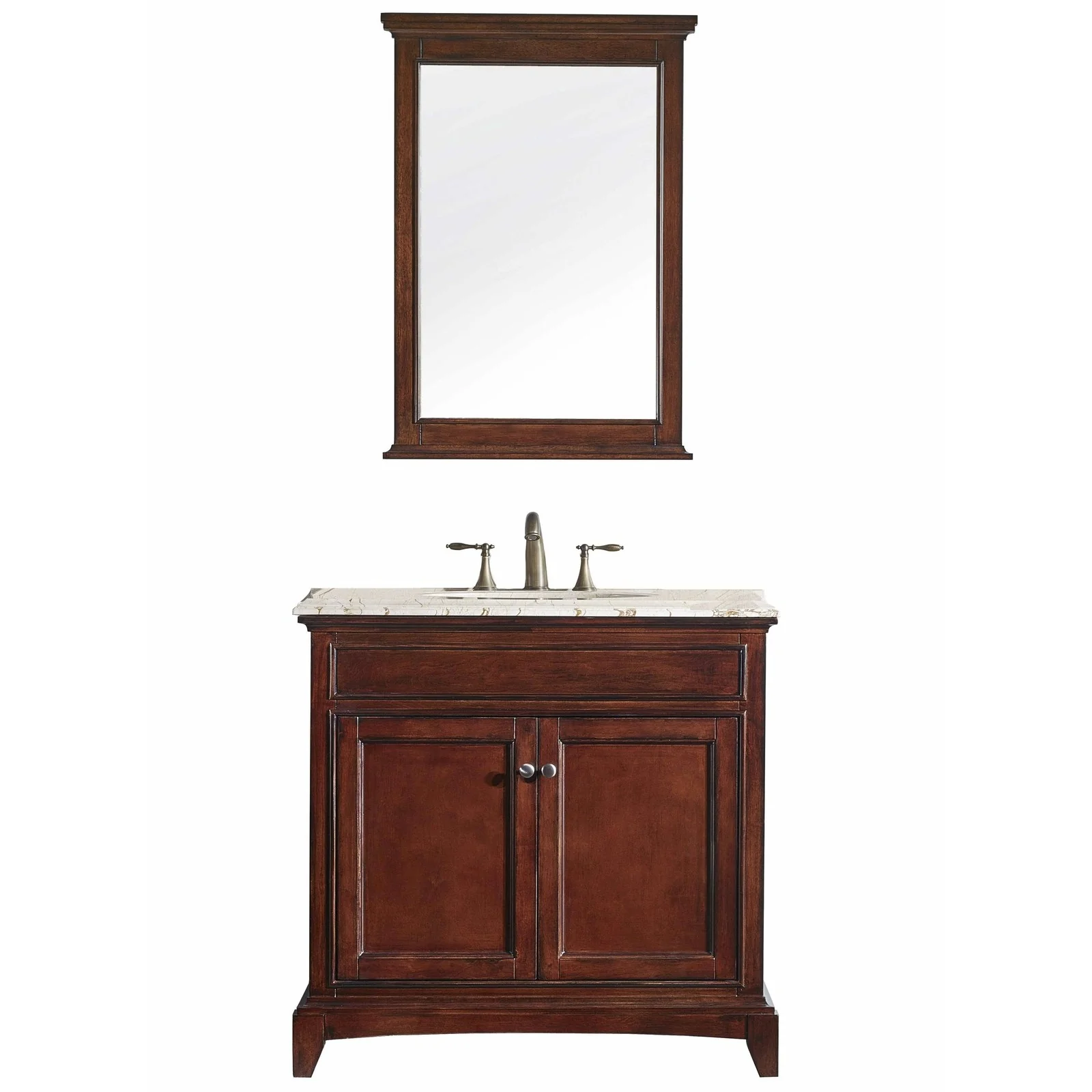 Eviva Elite Stamford 36" Brown Solid Wood Bathroom Vanity Set with Double OG Crema Marfil Marble Top & White Undermount Porcelain Sink - Image 2
