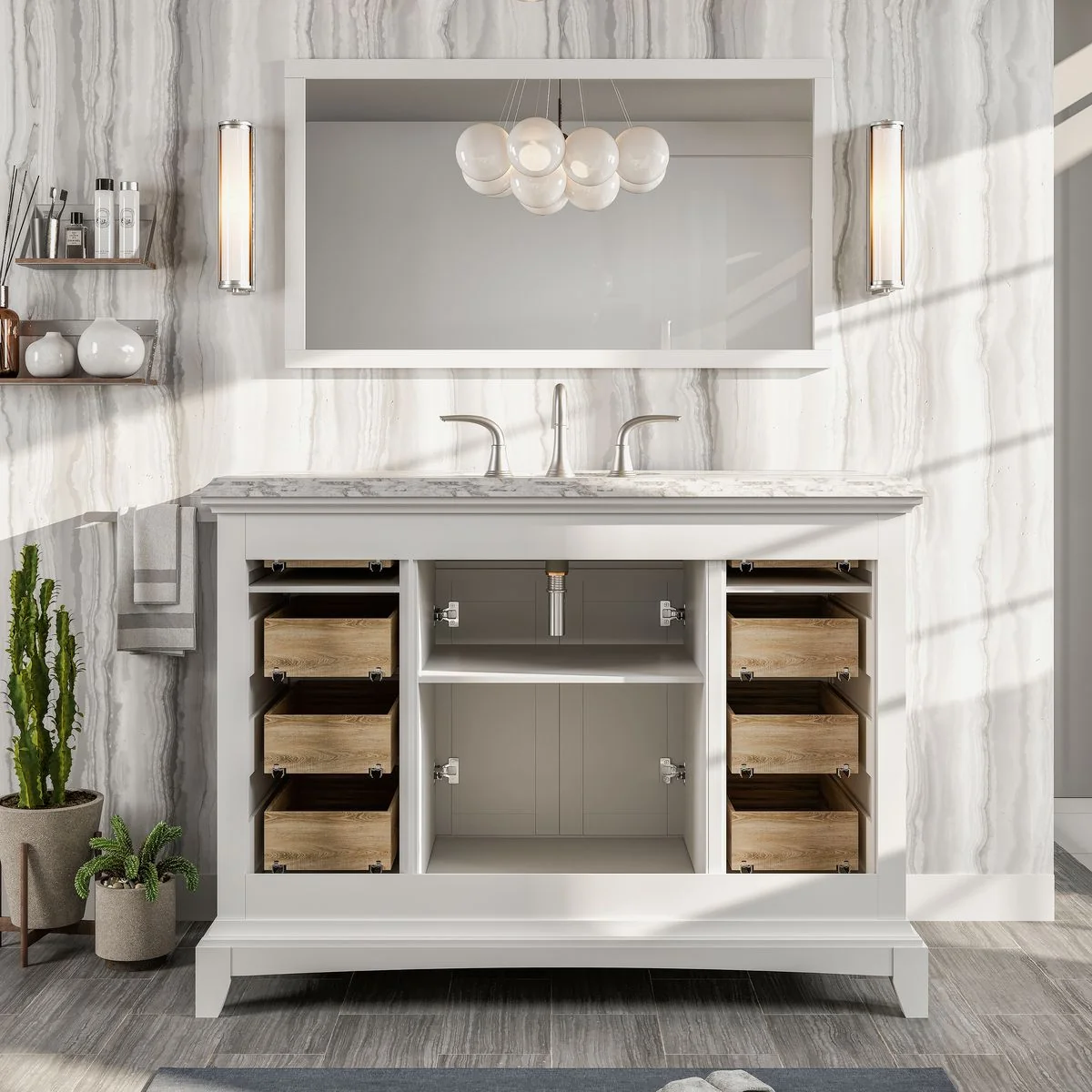 Eviva Elite Stamford 42" Bathroom Vanity with Double OG Edge White Carrara Countertop and Undermount Porcelain Sink - Image 12
