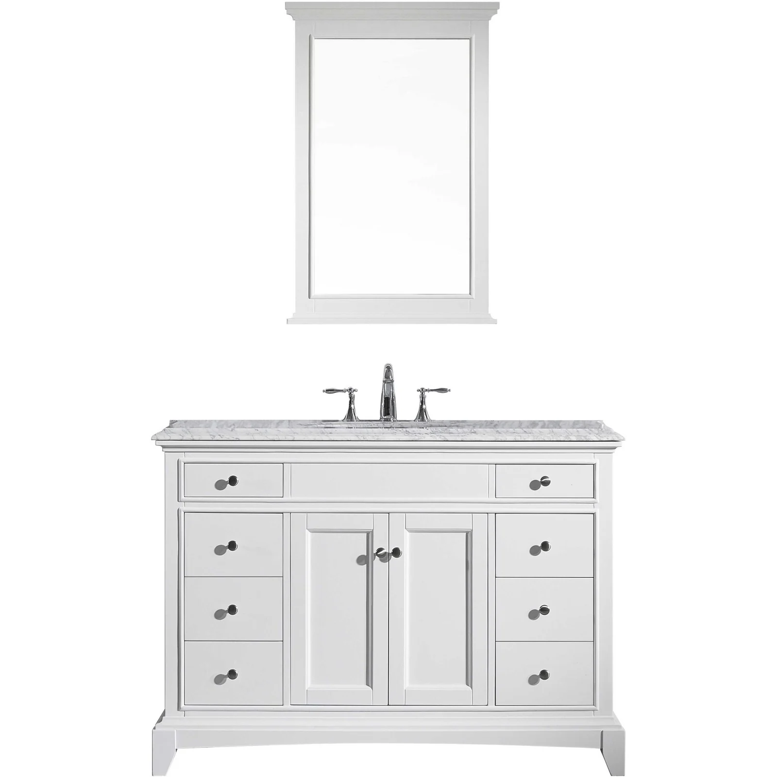 Eviva Elite Stamford 42" Solid Wood Bathroom Vanity Set with Double OG White Carrera Marble Top & White Undermount Porcelain Sink - Image 2