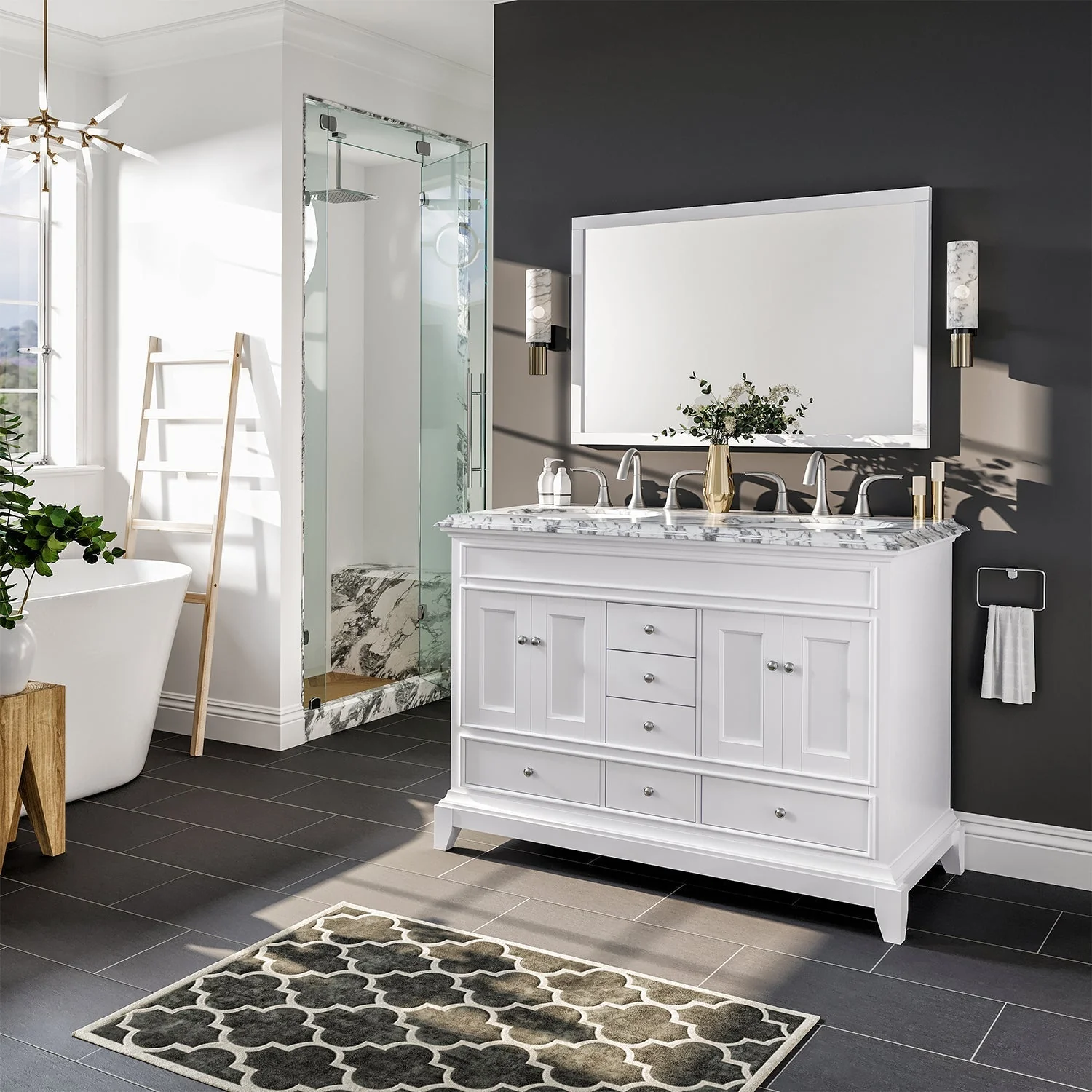 Eviva Elite Stamford 48" Bathroom Vanity in White Finish with Double OG Edge White Carrara Countertop and Undermount Porcelain Sink - Image 8