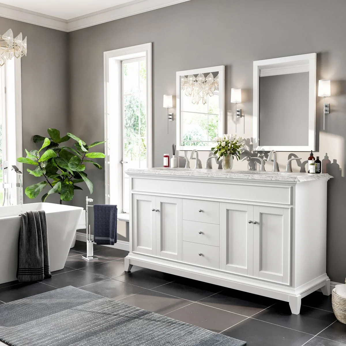 Eviva Elite Stamford 60" Double Sink Bathroom Vanity with Double OG Edge White Carrara Top - Image 13