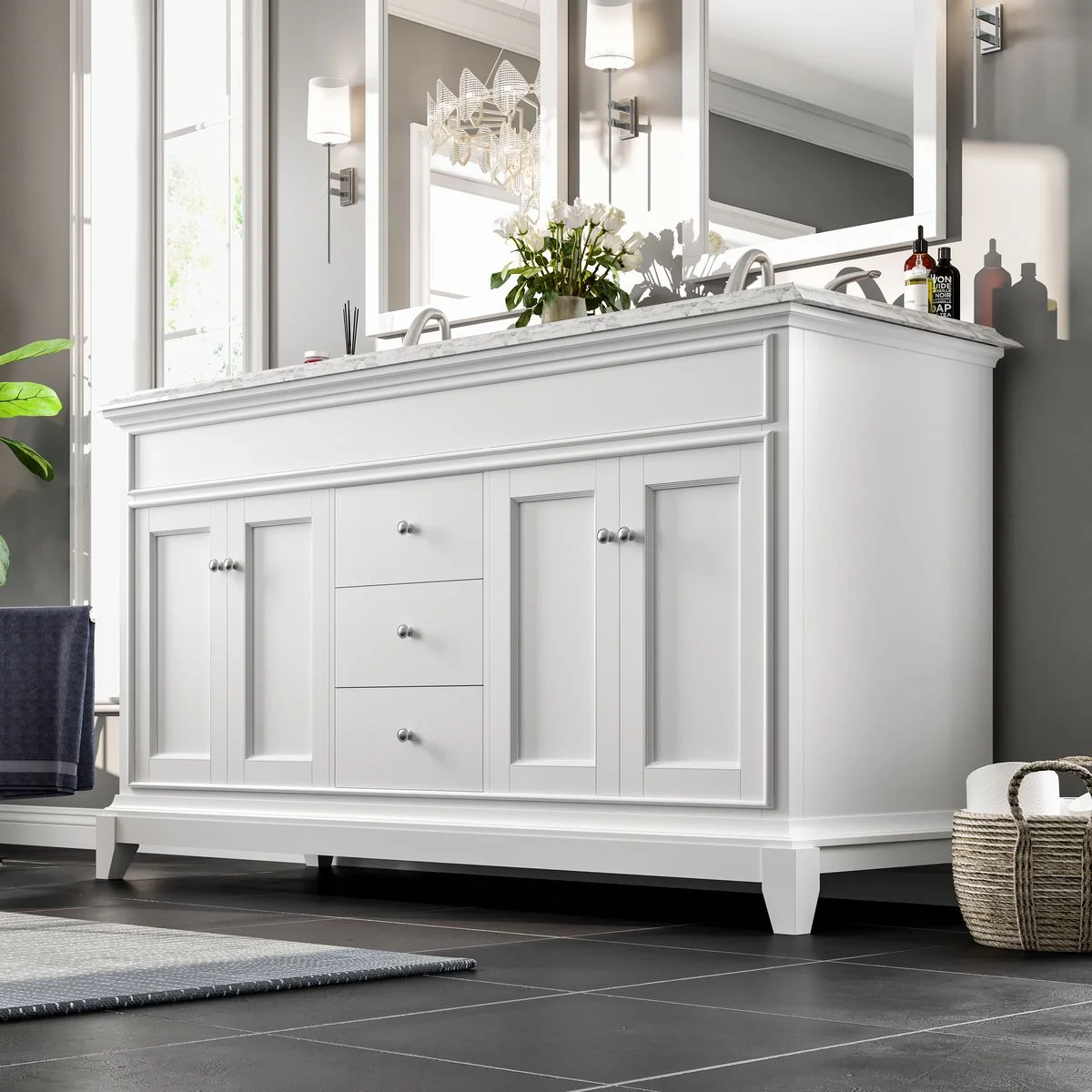 Eviva Elite Stamford 60" Double Sink Bathroom Vanity with Double OG Edge White Carrara Top - Image 14