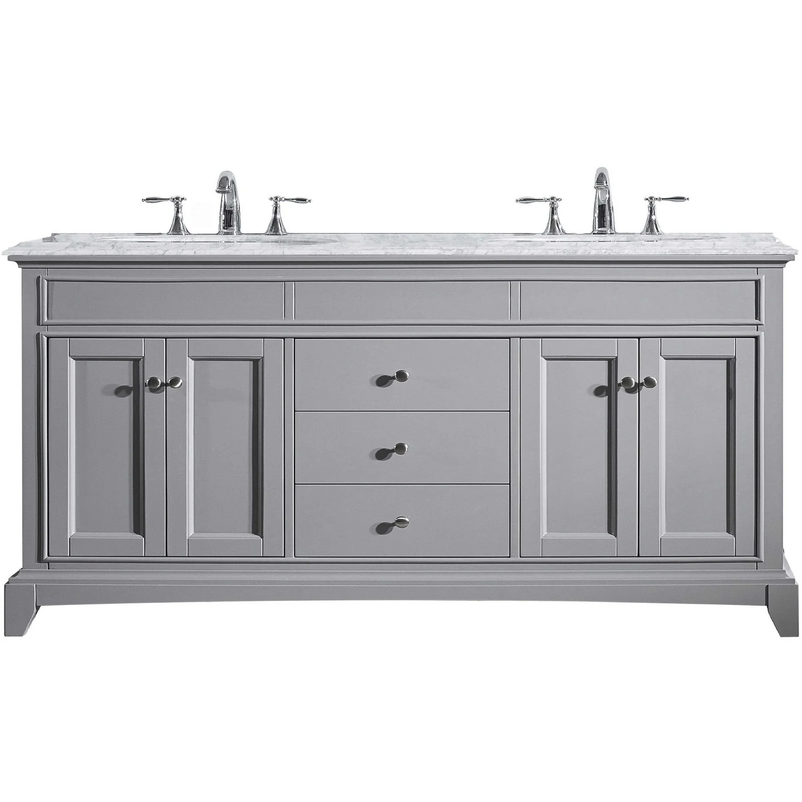 Eviva Elite Stamford 72" Solid Wood Bathroom Vanity Set with Double OG White Carrera Marble Top & White Undermount Porcelain Sinks - Image 2