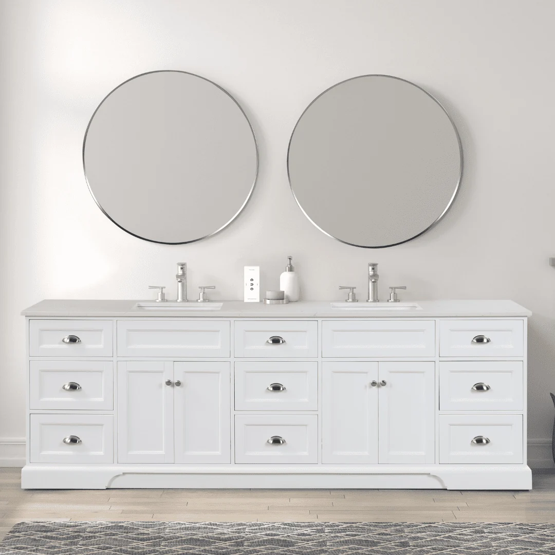Eviva Epic 96" Transitional Vanity with Brushed Nickel or Gold Hardware with White Quartz Top - Image 22
