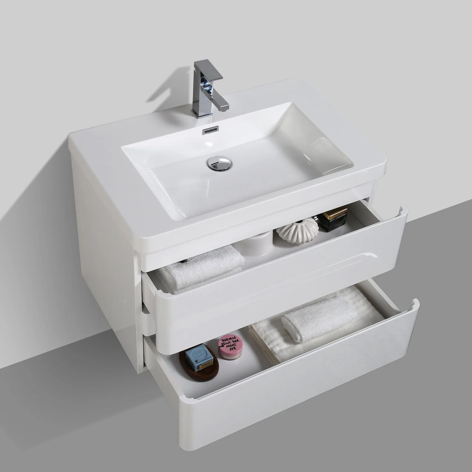 Eviva Glazzy 30" Glossy White Finish Wall Mount Modern Bathroom Vanity with White Integrated Acrylic Top - Image 5