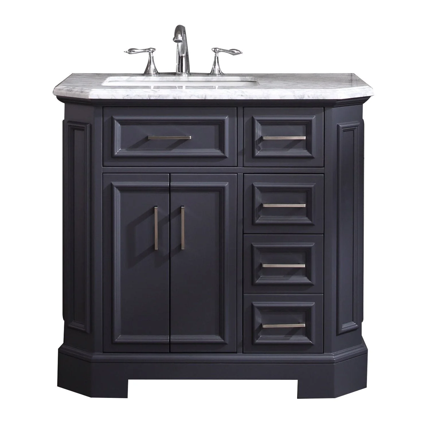 Eviva Glory 42" Bathroom Vanity with Carrara Marble Counter-top and Porcelain Sink - Image 2