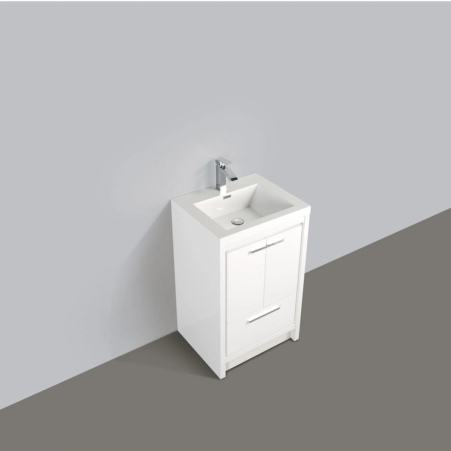 Eviva Grace 24" Gray Oak and White Bathroom Vanity with White Integrated Acrylic Countertop - Image 10