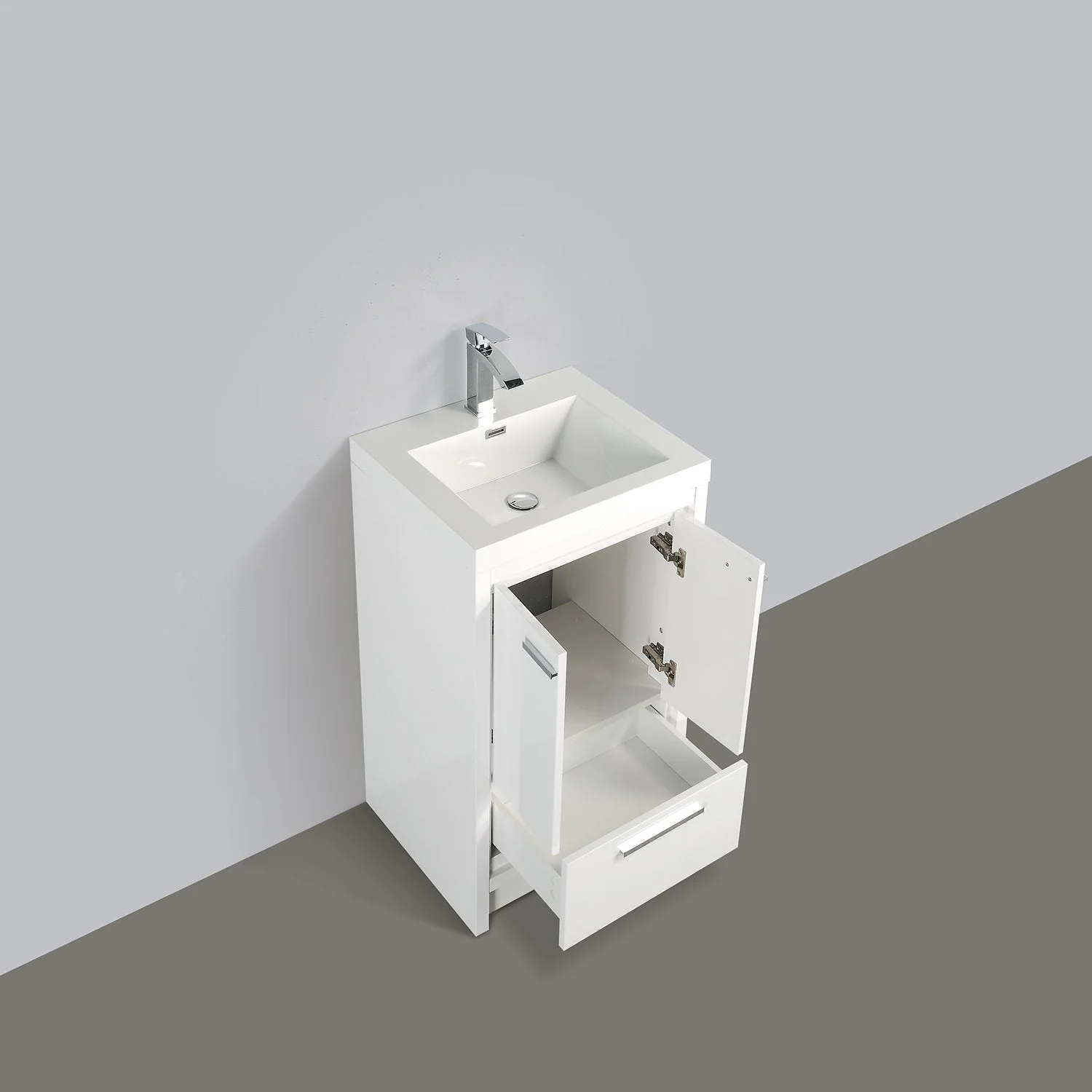 Eviva Grace 24" Gray Oak and White Bathroom Vanity with White Integrated Acrylic Countertop - Image 12