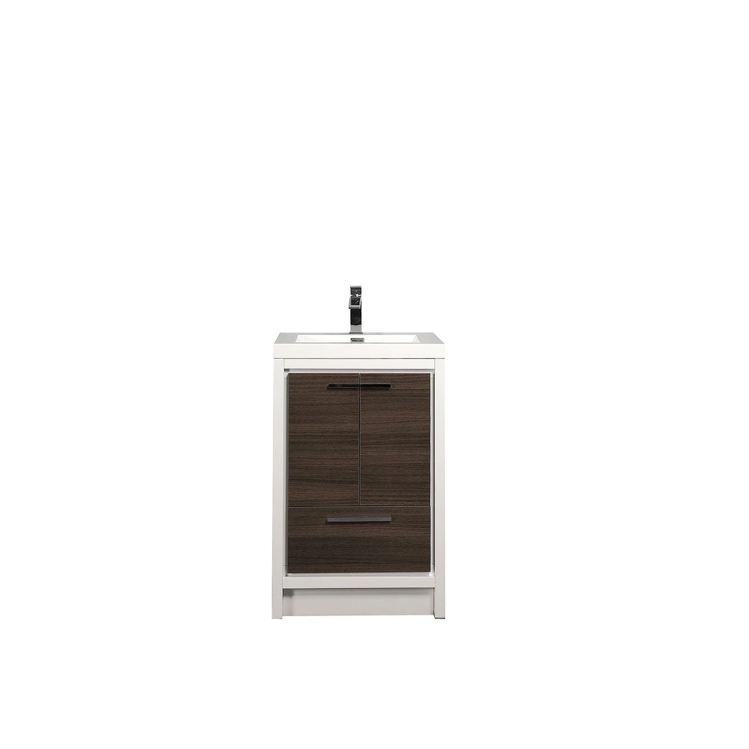 Eviva Grace 24" Gray Oak and White Bathroom Vanity with White Integrated Acrylic Countertop - Image 3