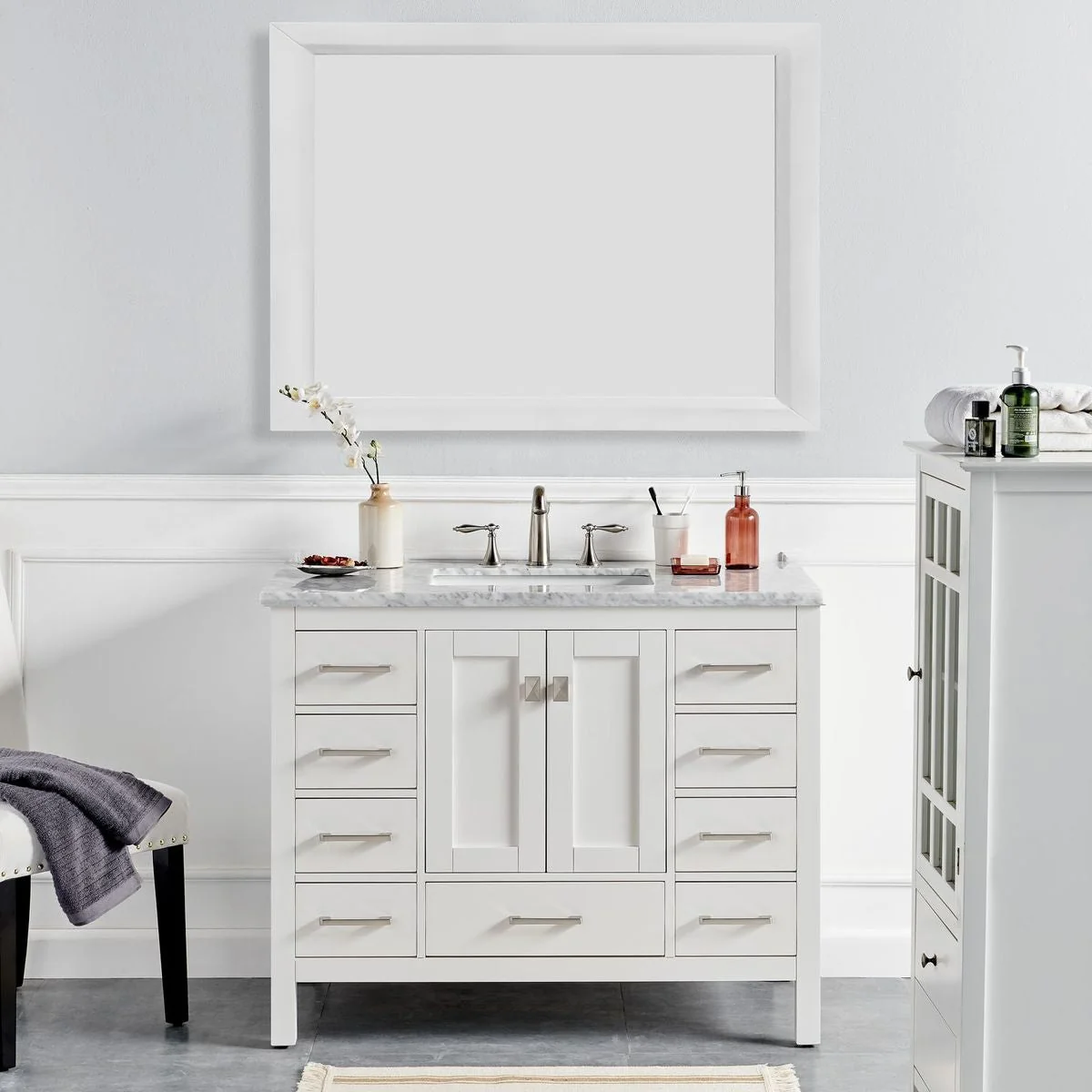 Eviva Hampton 36" x 18" Transitional Bathroom Vanity with White Carrara Countertop and Undermount Porcelain Sink - Image 2