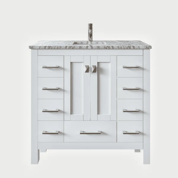 Eviva Hampton 36" x 18" Transitional Bathroom Vanity with White Carrara Countertop and Undermount Porcelain Sink - Image 3