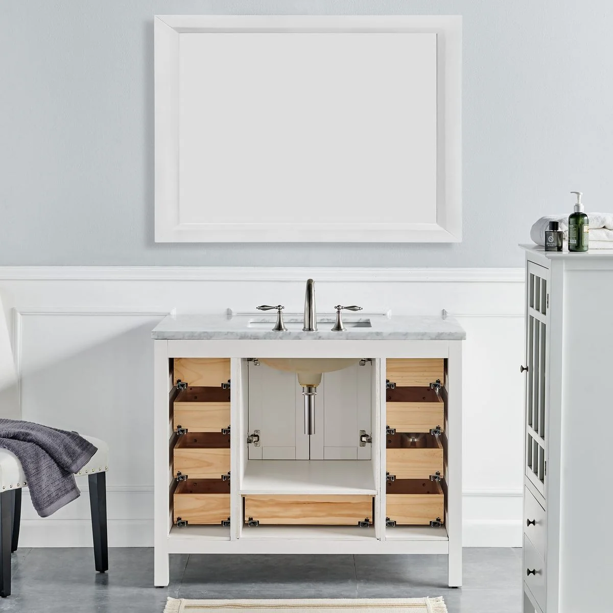 Eviva Hampton 36" x 18" Transitional Bathroom Vanity with White Carrara Countertop and Undermount Porcelain Sink - Image 4