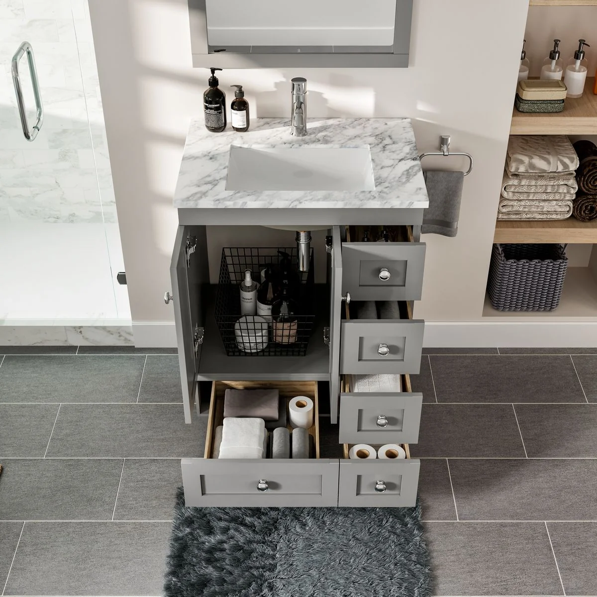 Eviva Happy 24" x 18" Transitional Bathroom Vanity with White Carrara Marble Countertop and Undermount Porcelain Sink - Image 11