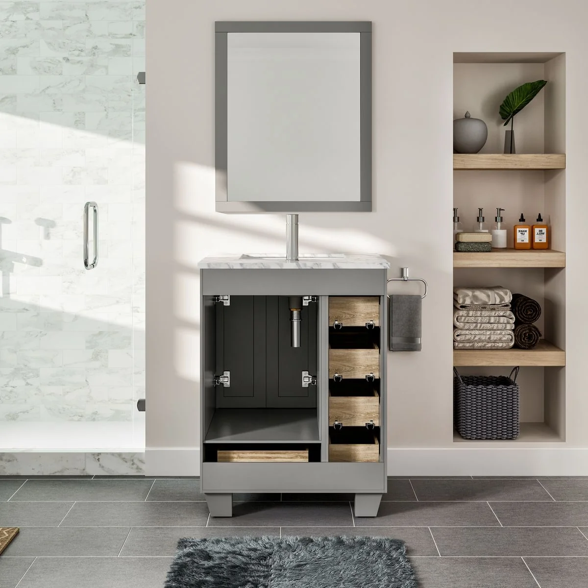 Eviva Happy 24" x 18" Transitional Bathroom Vanity with White Carrara Marble Countertop and Undermount Porcelain Sink - Image 12
