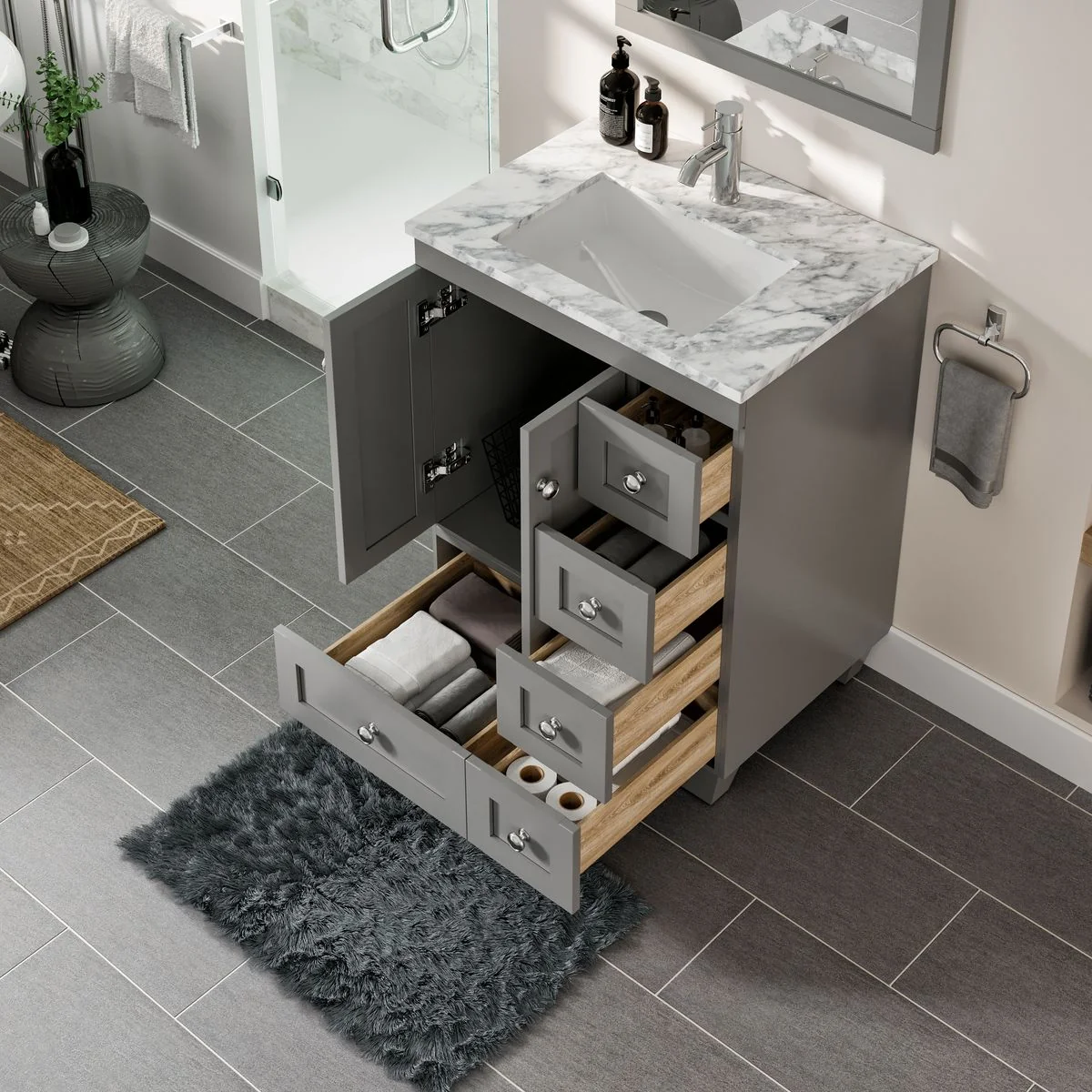 Eviva Happy 24" x 18" Transitional Bathroom Vanity with White Carrara Marble Countertop and Undermount Porcelain Sink - Image 13