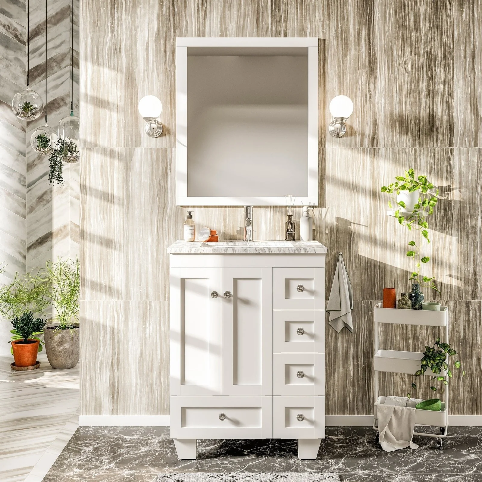 Eviva Happy 24" x 18" Transitional Bathroom Vanity with White Carrara Marble Countertop and Undermount Porcelain Sink - Image 15