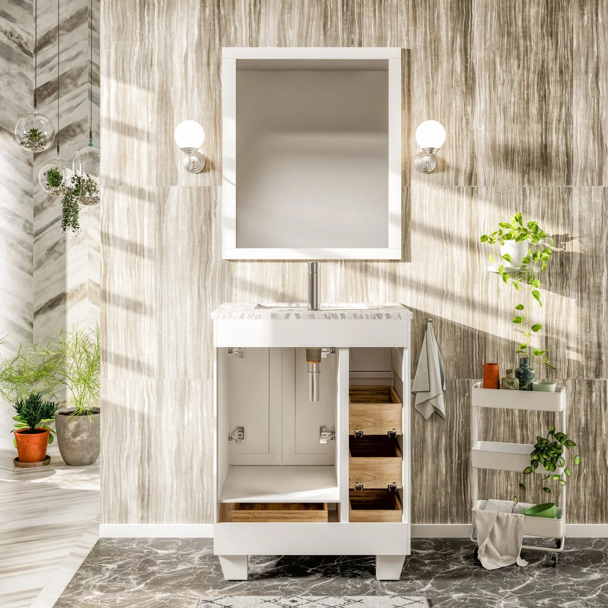 Eviva Happy 24" x 18" Transitional Bathroom Vanity with White Carrara Marble Countertop and Undermount Porcelain Sink - Image 17
