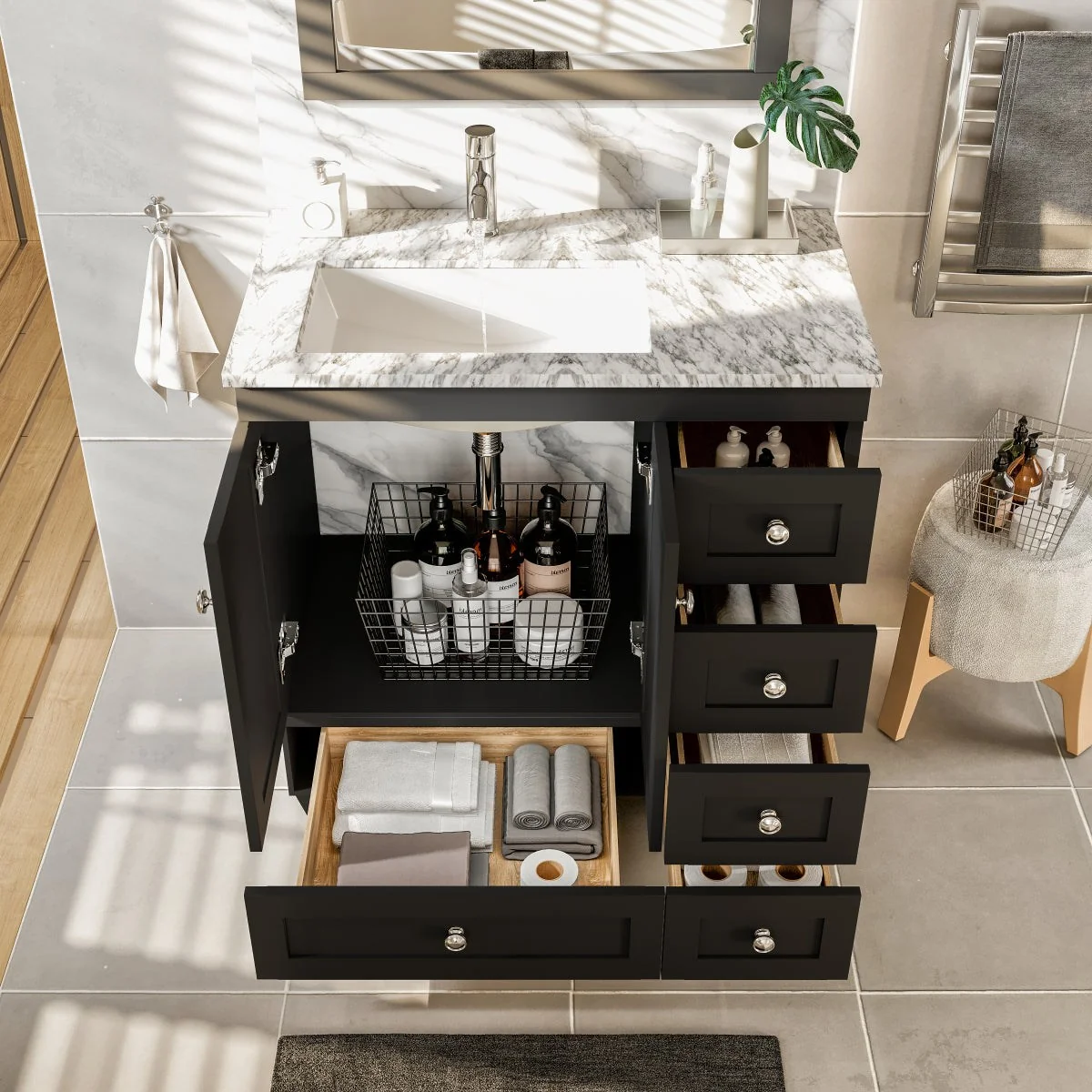 Eviva Happy 28" x 18" Transitional Bathroom Vanity with White Carrara Marble Countertop and Undermount Porcelain Sink - Image 4