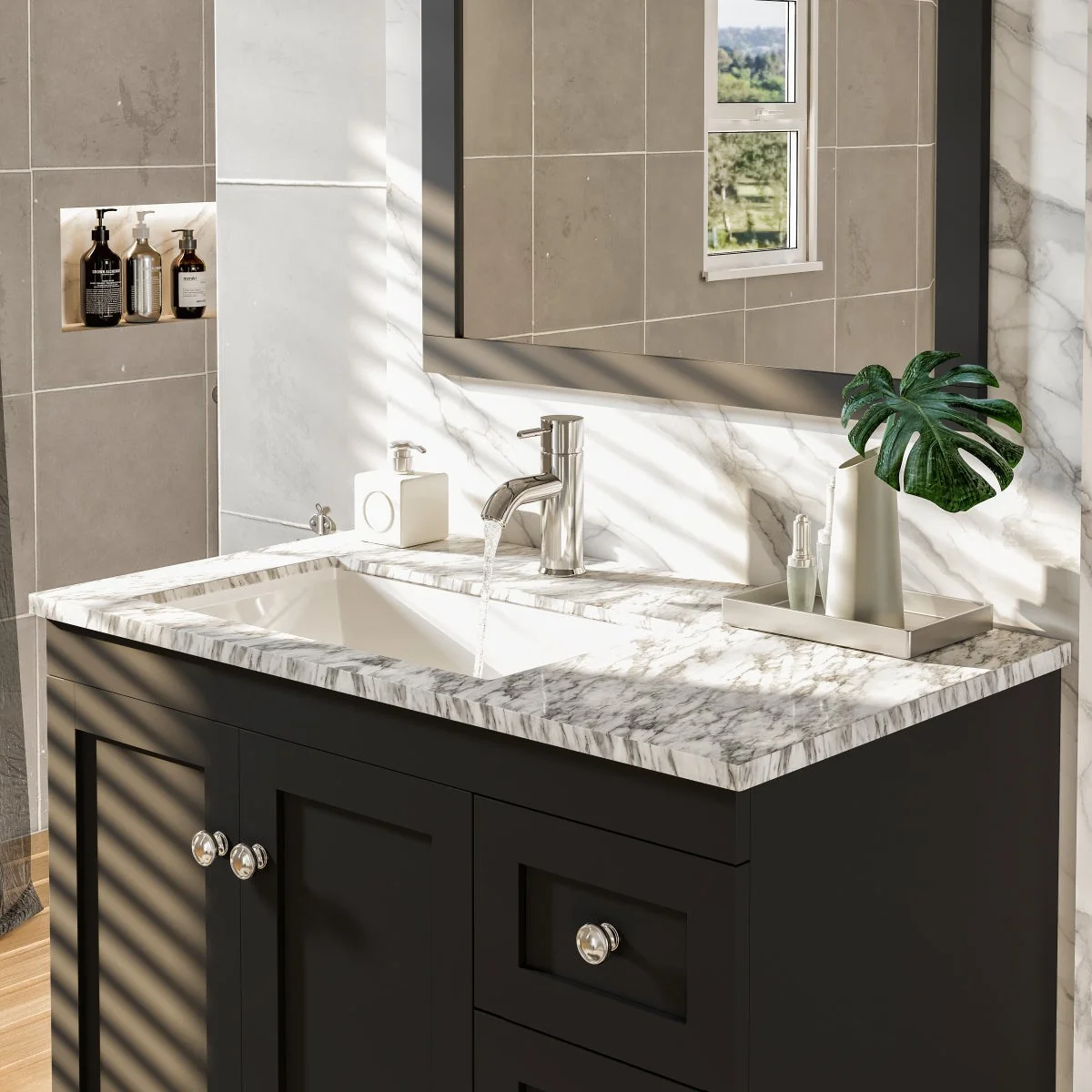 Eviva Happy 28" x 18" Transitional Bathroom Vanity with White Carrara Marble Countertop and Undermount Porcelain Sink - Image 5